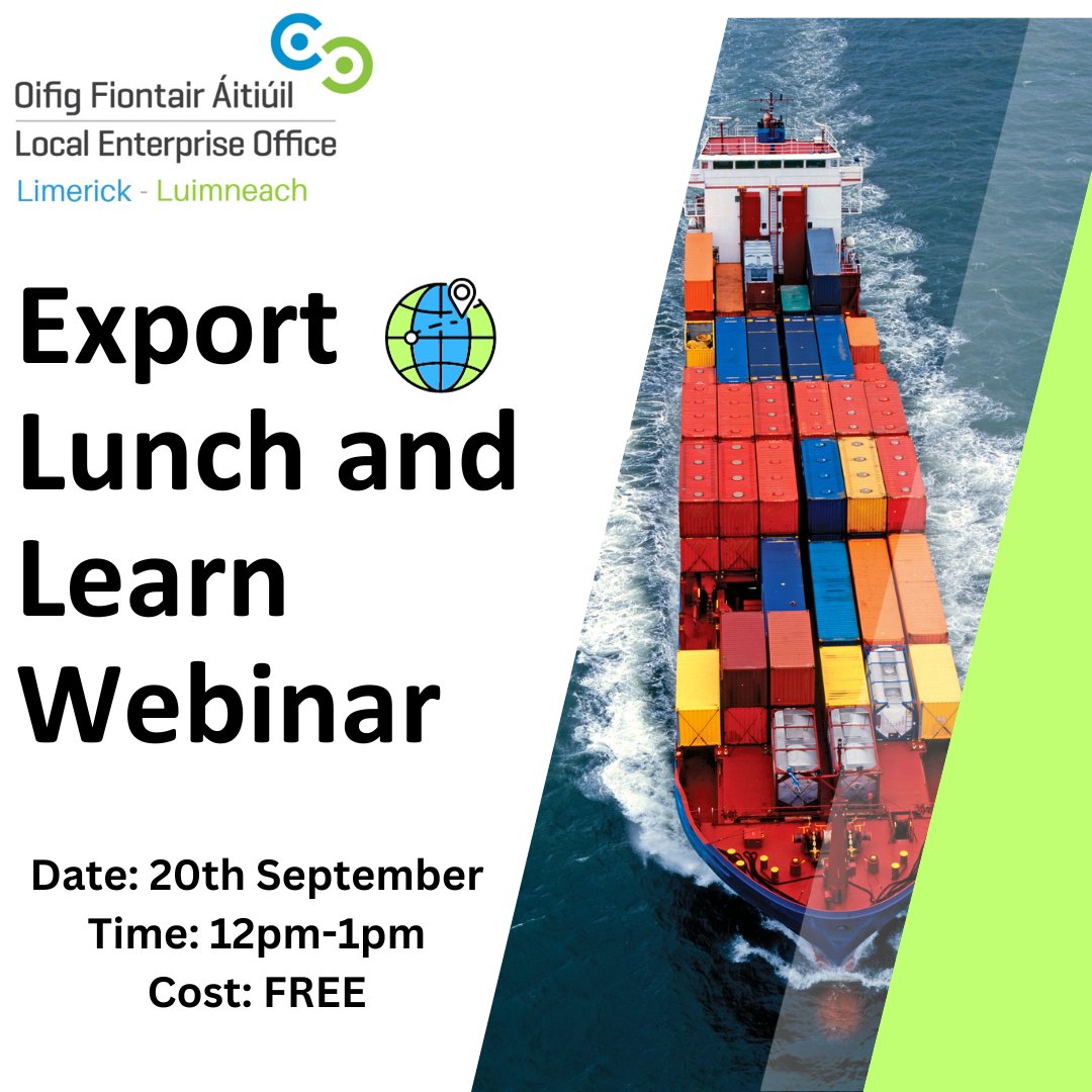 Are you thinking of exporting ? This interactive webinar will introduce the Autumn 2023 Export Programme. Find out how this programme can support your company to develop new markets and an internationalisation strategy. Book Here localenterprise.ie/!OIX3IO