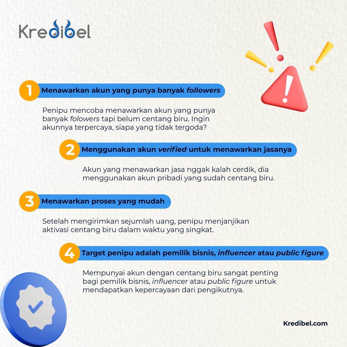 kredibel_id's tweet photo. Teman Kredibel jangan sampai mudah tertipu dengan tawaran jasa centang biru yaa 😁

Cek Gambar berikut dan tetap selalu waspada ❤

#StopPenipuan #LaporkanPenipuan #Kredibel https://t.co/bwle08jCQt