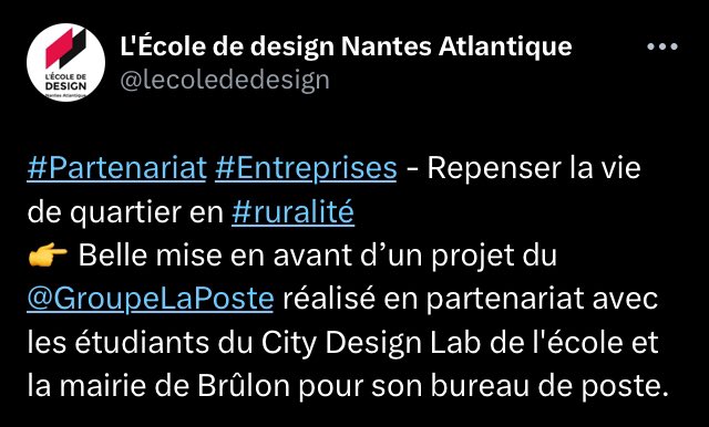 La Poste qui ferme depuis des années l’intégralité des petites agences, propose d’exploiter des étudiants en design pour leur demander comment repenser la vie de quartier en ruralité.