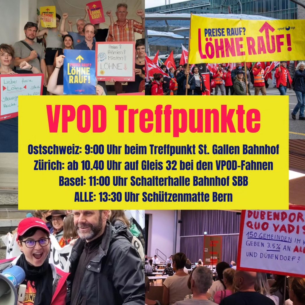VPOD_Schweiz's tweet photo. Nur noch zweimal schlafen, dann ab zur grossen #Lohndemo✌️

Alle Gewerkschafter:innen, Kolleg:innen, Familien sind herzlich willlkommen! Es fahren Sonderzüge, Besammlung ist 13:30 auf der Schützenmatte Bern beim gelben Transpi.

Preise rauf? Löhne rauf‼️ https://t.co/WKRLypVyfV