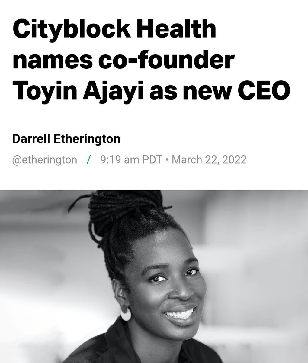 Primary healthcare provider Cityblock Health names co-founder Toyin Ajayi, a former physician as its new CEO. 

The company, which has raised nearly $900 million, with a valuation of $6 billion, focuses on delivering comprehensive, quality care to the underserved population.👇
