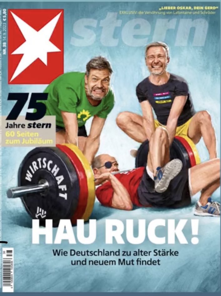 75 Jahre alt, aber immer noch im Zweifel für die Zuversicht! Unser „Hau Ruck“-#stern, mit etwas Nostalgie, Enthüllung (warum versöhnen sich #Schröder #Lafontaine?) - und den wunderbaren Berichten junger Kollegen/innen, dass Journalismus ein Traumberuf ist, gerade jetzt <a href="/sternde/">stern</a>