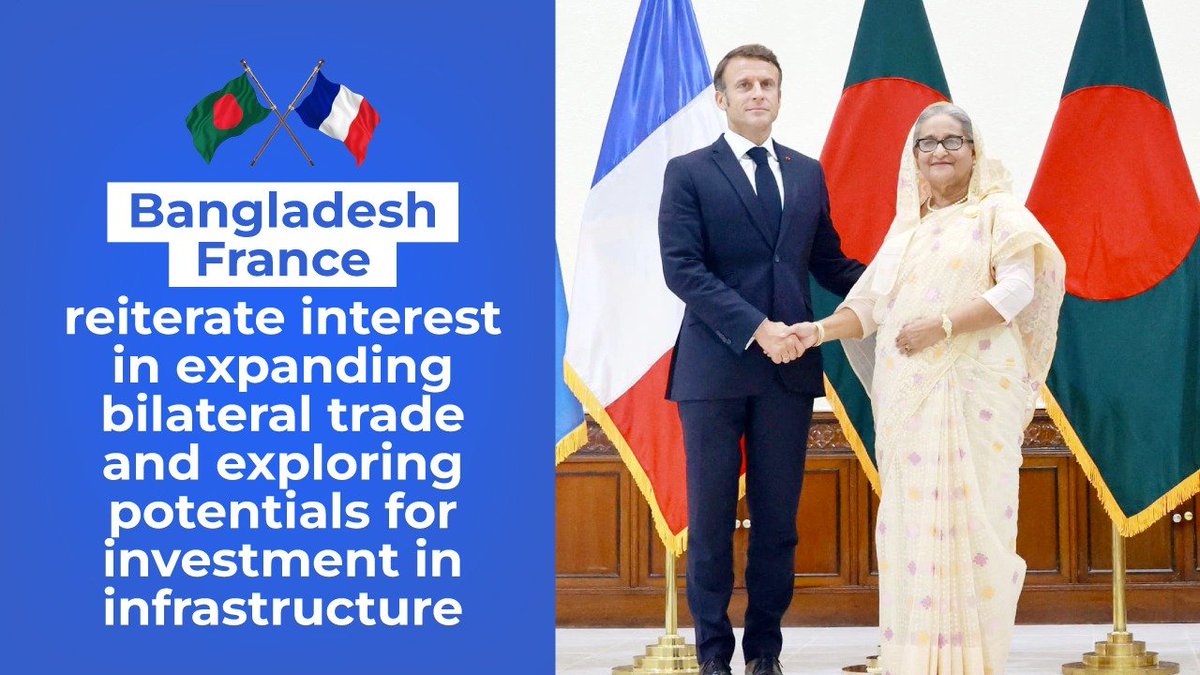 HPM #SheikhHasina and the French President @EmmanuelMacron are hopeful that the 🇧🇩-🇫🇷Investment Summit — to be held on October 23 and 25, 2023 would inject a new impetus into the bilateral #trade and #investment relations.
🌐link.albd.org/r8y78
#InvestInBangladesh