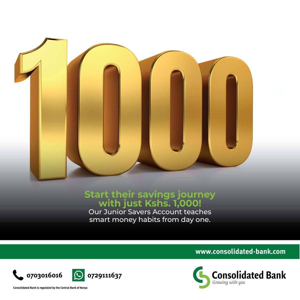 consolidatedKe's tweet photo. Start their savings journey with just Kshs. 1,000! Our Junior Savers Account instills smart money habits from day one. Teach them the value of saving early on.
#JuniorSavers #ConsolidatedKE #StudentSaving https://t.co/HwUlX4LyRX