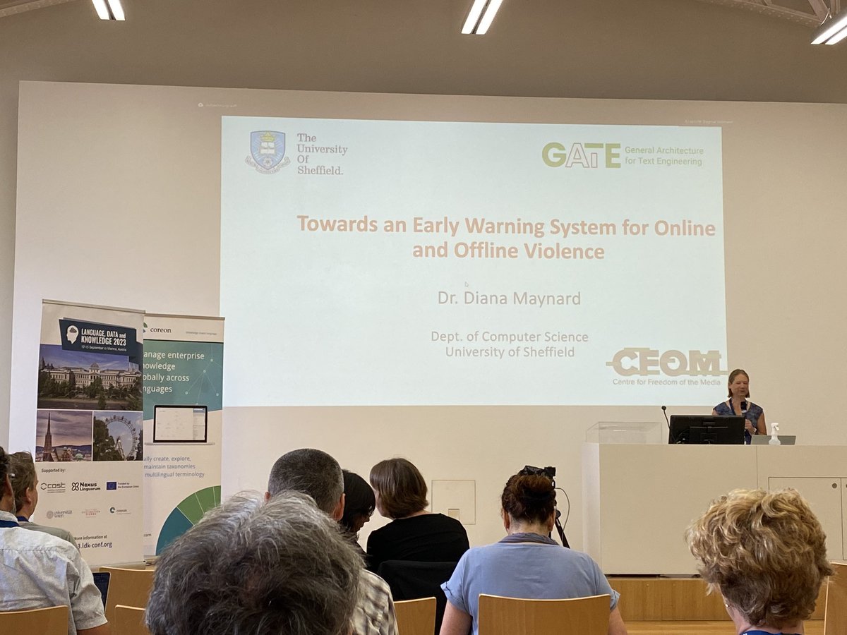Slavko Žitnik (@szitnik) on Twitter photo Diana Maynard, University of Sheffield giving a keynote <a href="/LDKconference/">Language, Data & Knowledge (LDK) Conference</a>
She has been the main developer of GATE (GUI-based tool that probably all of is used 🔥) >30 years in NLP, now dealing with online abuse … Diana Maynard, University of Sheffield giving a keynote <a href="/LDKconference/">Language, Data & Knowledge (LDK) Conference</a>
She has been the main developer of GATE (GUI-based tool that probably all of is used 🔥) >30 years in NLP, now dealing with online abuse …