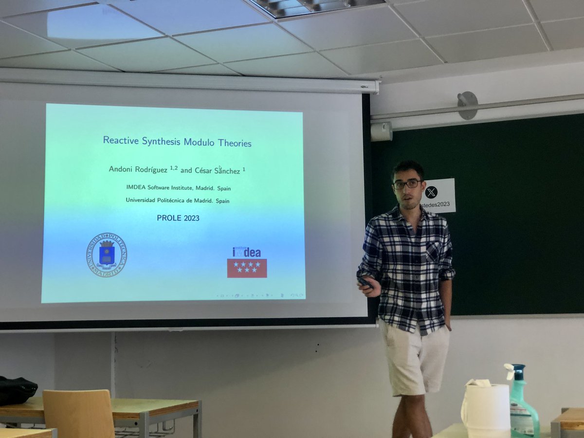 LauraPanizo's tweet image. Andoni Rodríguez nos presenta ahora el trabajo “On the fly reactive synthesis oódulo theories”. #PROLE #SISTEDES2023