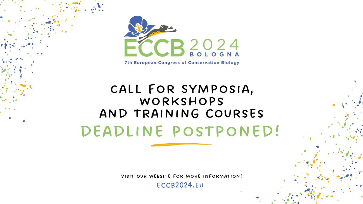 If you don't have enough time to submit your proposed symposia, workshop or training course for #ECCB2024 don't worry!
The deadline was extended to September 30th. Don't miss your chance and submit at conftool.pro/eccb2024
#conservationbiology #ECCB2024