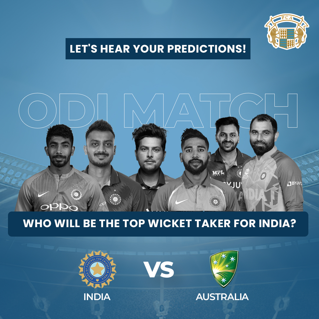 pcacricket's tweet image. 🔮 Get your crystal balls ready, it&apos;s prediction time! ✨

#PCA #INDvsAUS #PredictionTime #IndianBowlers #India #Australia #PCAmatch #BleedBlue #TeamIndia #TeamAussie #Aussie