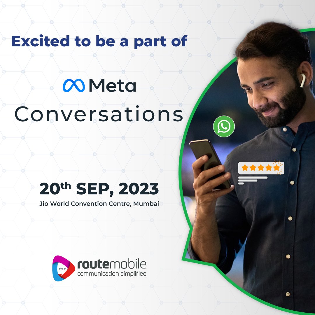 routemobile's tweet photo. Meet us at @Meta Conversations 2023, a cornerstone business messaging event, to experience the next era of customer engagement.
🗓️ 20th Sept 2023
🌍 @JWCCMumbai
#MetaConversations #BusinessMessaging #CutomerEngagement #RouteMobile https://t.co/i9ZQMARUfn