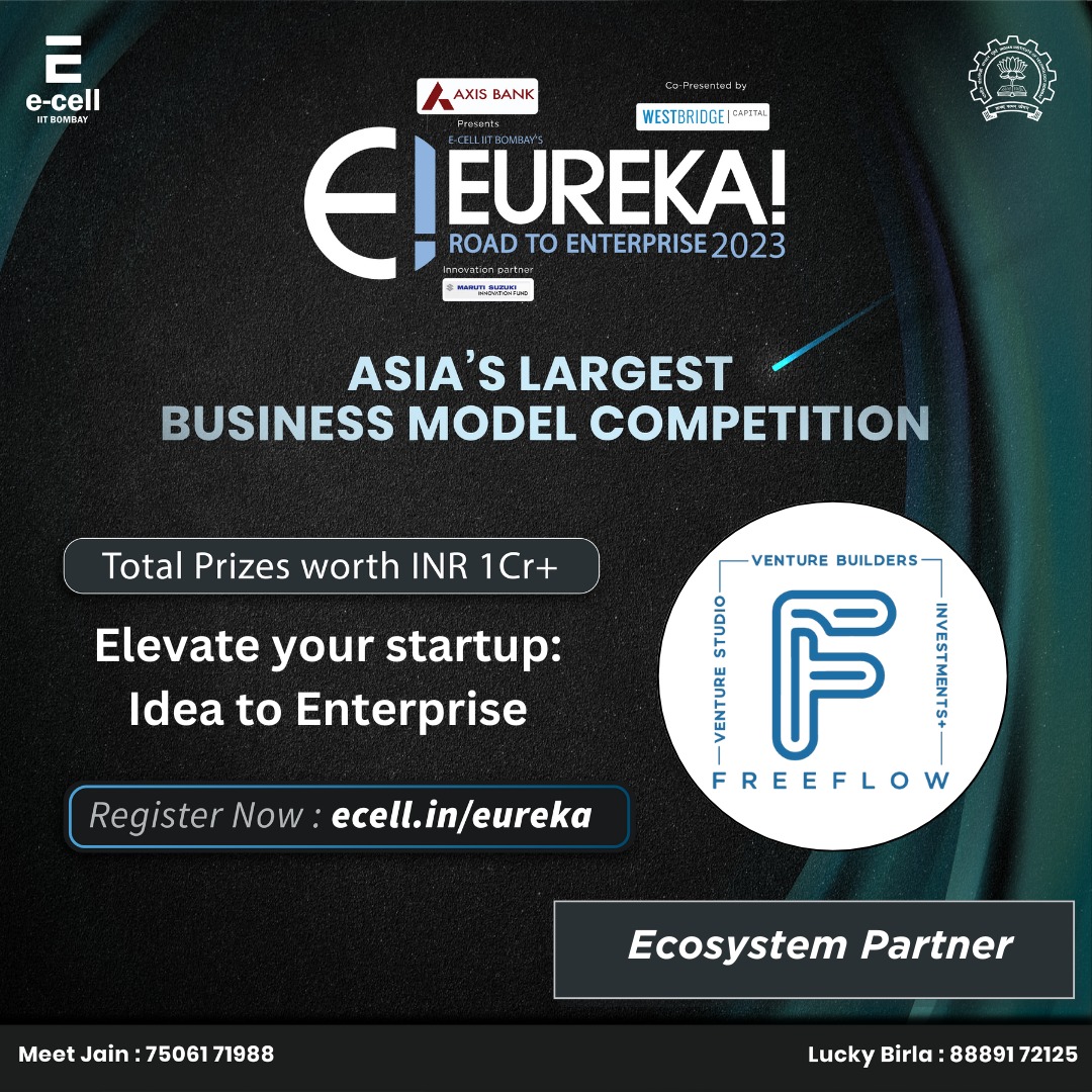 Eureka! by E-Cell IIT Bombay: Asia's top business model contest! 🌟 
Transform ideas into businesses, win prizes worth INR 1 Cr &amp; a trip to Princeton's TigerLaunch. 

Register now: ecell.in/eureka 

📞 Queries? Check below. 

#Eureka2023 #Startups #Innovation