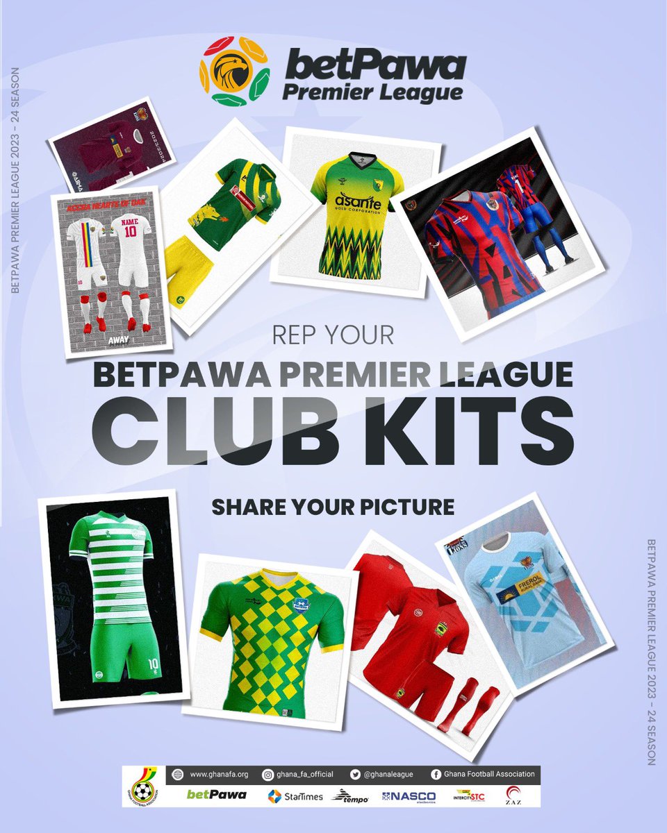GhanaLeague's tweet photo. Only 1️⃣ day left until the 2023/24 season starts! 

Share your awesome betPawa Premier League Club kit pics and let's celebrate the incredible fan support for all the teams! Let’s go! #FanPics 📸👕⚽️ 

#betPawaGPL | @betPawaGH https://t.co/uaMgtK1ke7