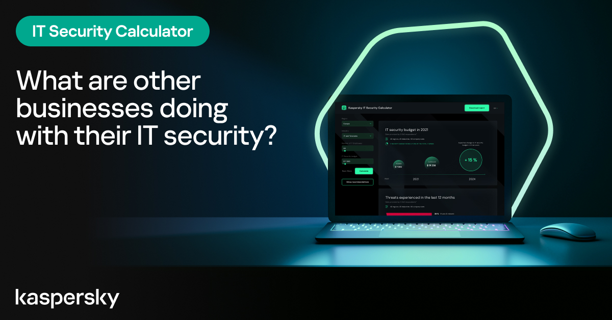 kaspersky's tweet image. Is your organization&apos;s IT security budget well-balanced? Find out with Kaspersky&apos;s Budget Calculator. Ensure optimal protection against cyber threats while making the most of your resources.

Try it now: kas.pr/fc6z.

#ITprotection #budgetmanagement