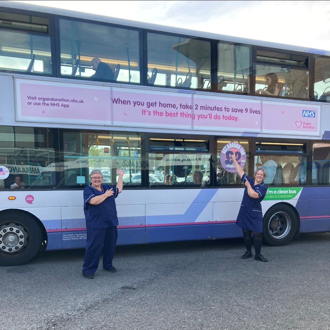 Ahead of #OrganDonationWeek which starts on Monday, keep an eye out for @FirstNorwich buses supporting our campaign to #PassItOn with our message that it takes just two minutes to register your support. @NHSBT @EasternODT #OrganDonation #SaveLives #NHSOrganDonor