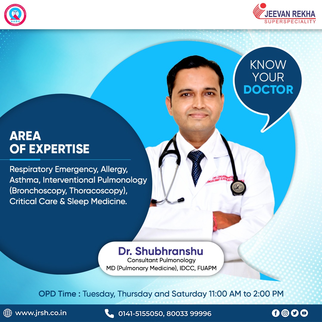 jrshjaipur's tweet photo. Dr. Shubhranshu is a Consultant in Pulmonology at Jeevan Rekha Superspeciality Hospital, Jaipur.
Book Your Appointment on Call at 80033 99996
#allergy #respiratoryproblem #breathingissues #tuberculosis #asthma #pulmonologistinjrsh  #jeevanrekhahospital  #jeevanrekha #jaipur #jrsh https://t.co/AIitQ70xRT
