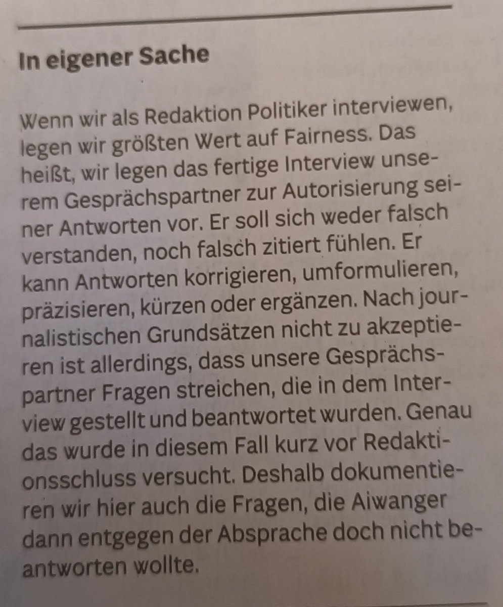 @larafritzsche @AZ_Augsburg Sehr deutlich empfinde ich die Einlassung der #AZ zu den von #Aiwanger gestrichenen Antworten. Interesse an Aufrichtigkeit sieht anders aus. Er hat versucht im Nachgang das Interview zu manipulieren