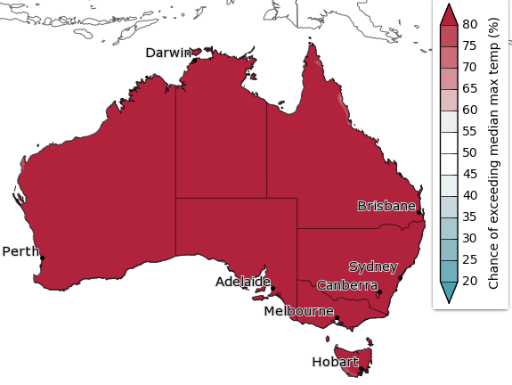 Graham Readfearn (@readfearn) on Twitter photo Here's a map from <a href="/BOM_au/">Bureau of Meteorology, Australia</a>. The areas shown in red are all the places where there's an 80% chance or higher of seeing above average maximum temperatures between October and December. Here's a map from <a href="/BOM_au/">Bureau of Meteorology, Australia</a>. The areas shown in red are all the places where there's an 80% chance or higher of seeing above average maximum temperatures between October and December.