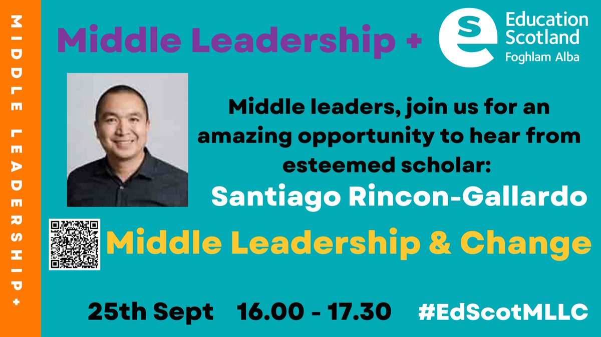 RonaGrant's tweet image. Interested in the roles a middle leader can play to drive and influence CHANGE? 
Join us for our ML+ event with @SRinconGallardo and get set to be INSPIRED!

#Liberatinglearning #SLFConversations @EducationScot @EdScotPLL #EdScotML 

eventbrite.co.uk/e/middle-leade…
