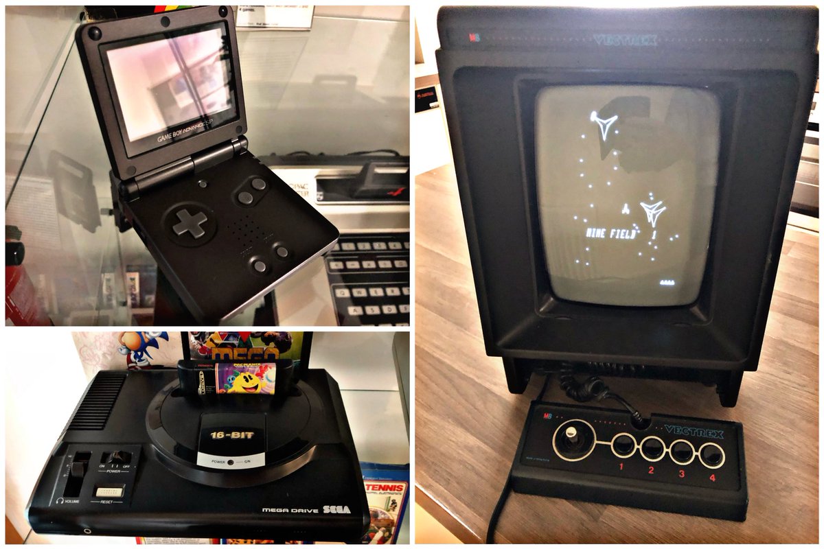 SWRetroComp's tweet photo. For today’s #RetroTrio we have the #Nintendo #GameBoy #AdvanceSP, #Vectrex and #Sega #MegaDrive. Which do you keep, gift and delete from history? #RetroComputing #ComputerHistory #RetroGaming #VideoGames https://t.co/z5IVvrZLTT