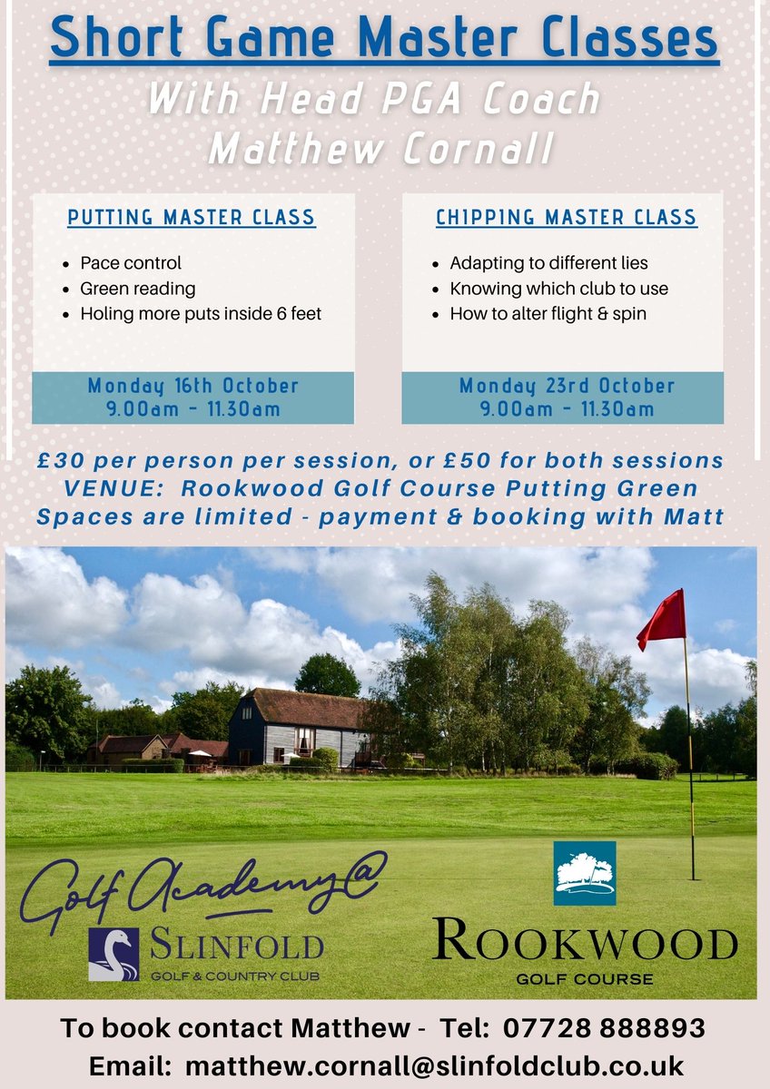 ⛳️⛳️  Short Game Master Class ⛳️⛳️

..........with Golf Professional Matt Cornall - right here, at Rookwood, on the putting practice area!  

Contact Matt to book!