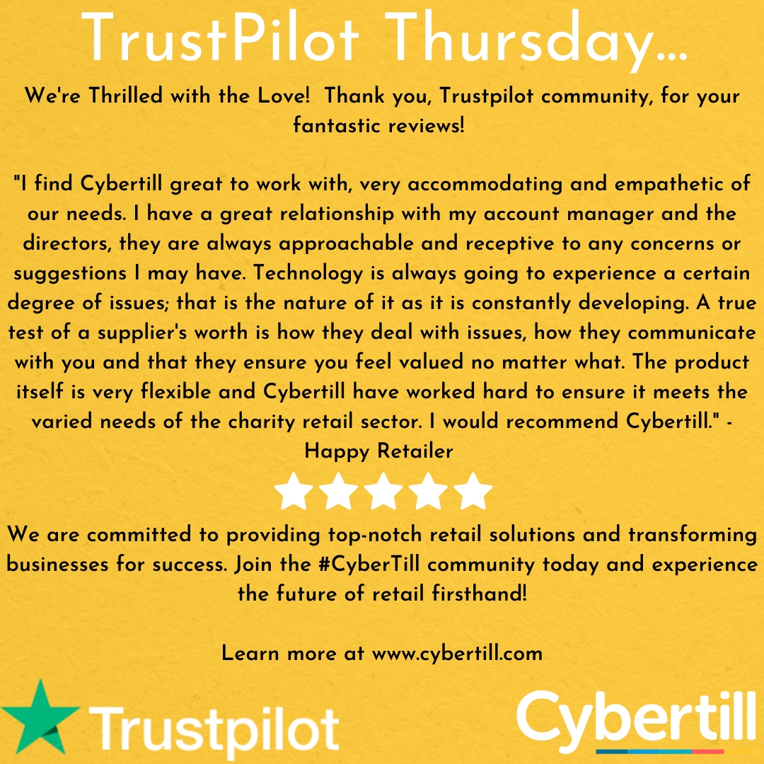 cybertill's tweet photo. TRUSTPILOT THURSDAY

🌟✨ We're Thrilled with the Love! ✨🌟 Thank you, Trustpilot community, for your fantastic reviews! 🙏🤗

We are committed to providing top-notch retail solutions and transforming businesses for success. 🚀💡 

🔗 Learn more at https://t.co/EvaN5OheWR https://t.co/Z7CpHgKc07