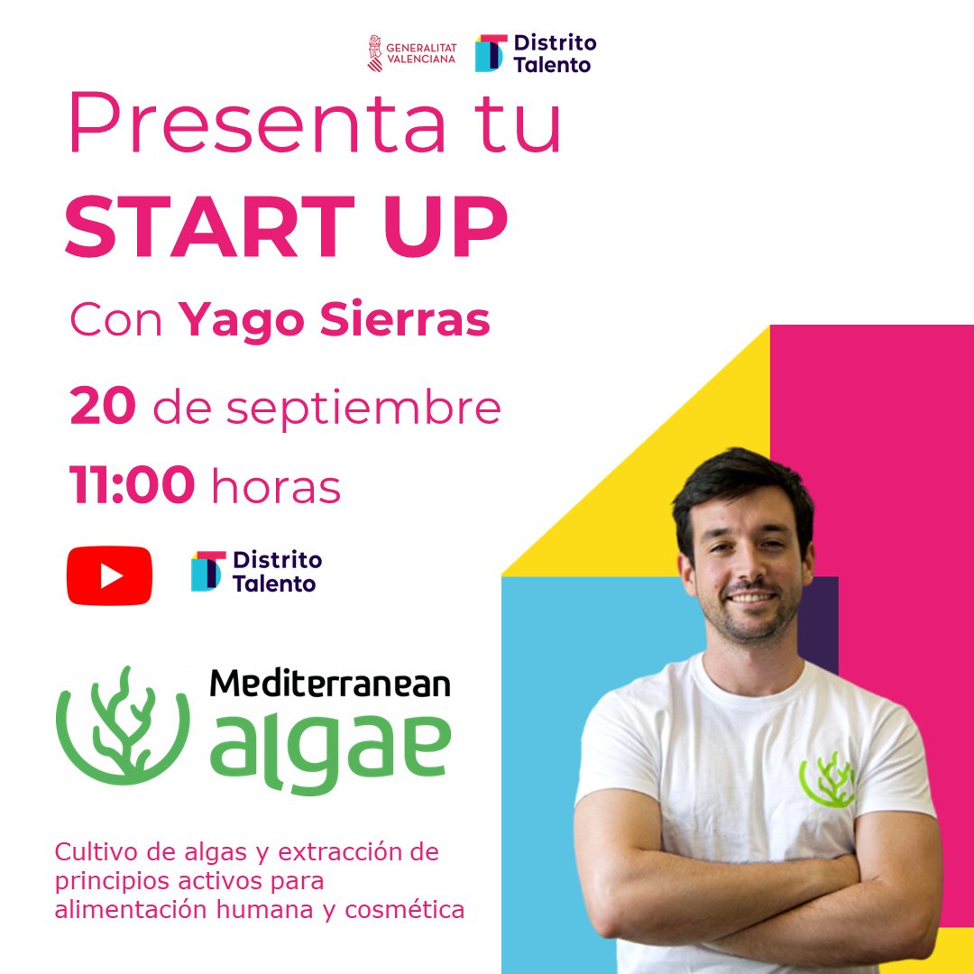 DD_Talento's tweet photo. 🌿 Yago Sierras, CEO de #MediterraneanAlgae, es nuestro próximo invitado en #PresentaTuStartUp. Descubre su inspiradora historia de #emprendimiento sostenible. 

🗓️20 de septiembre - 11:00 horas 
👉Youtube de #DistritoTalento  https://t.co/crOQJwgc5K 

 #Sostenibilidad https://t.co/63YsKHU7M0