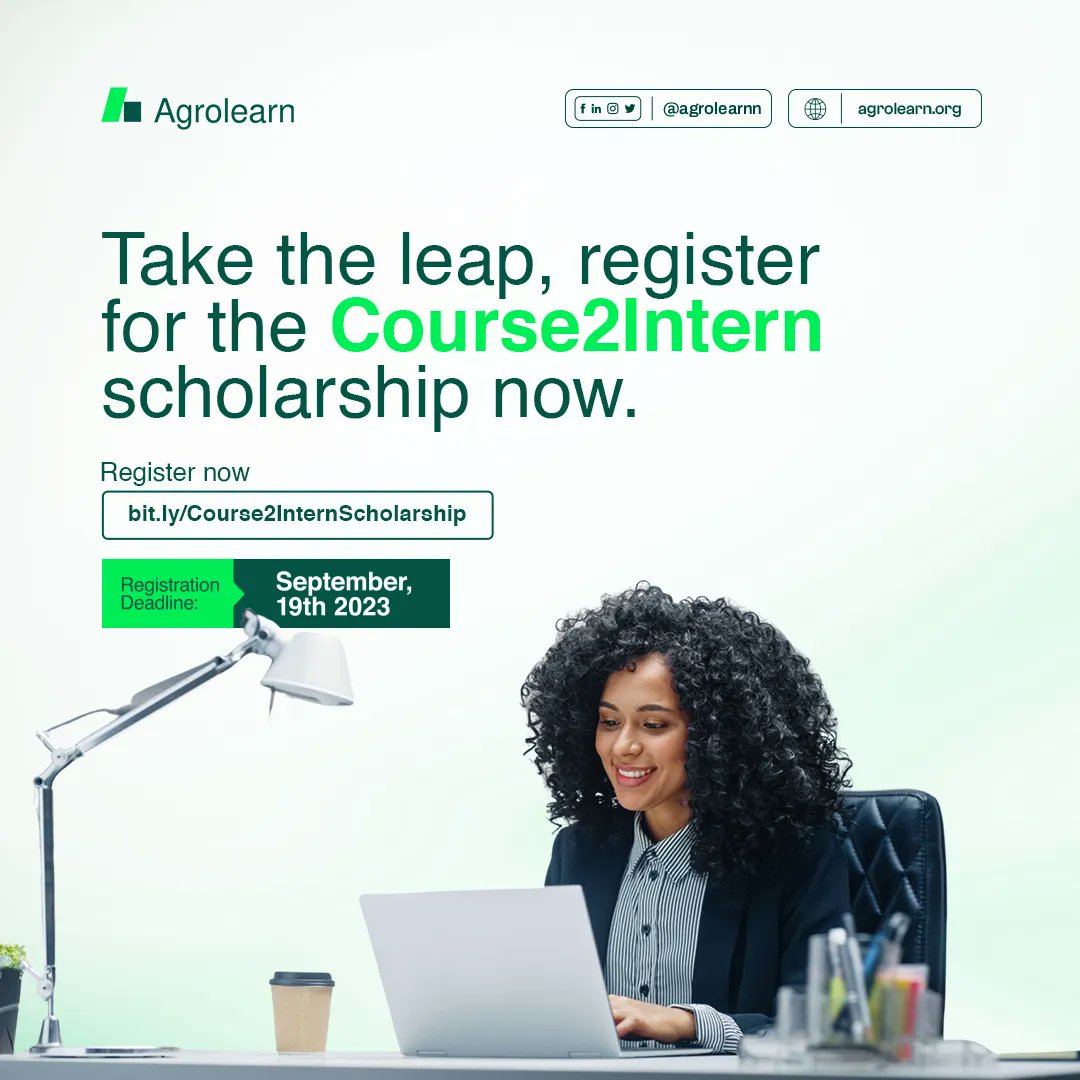 Our #Course2Intern scholarship program isn't just about internship placement &amp; financial support; it's about unlocking your potential in agriculture, nurturing and scaling for economic impact.

Apply here  bit.ly/Course2InternS… now. 

#Agrolearn #Course2Intern