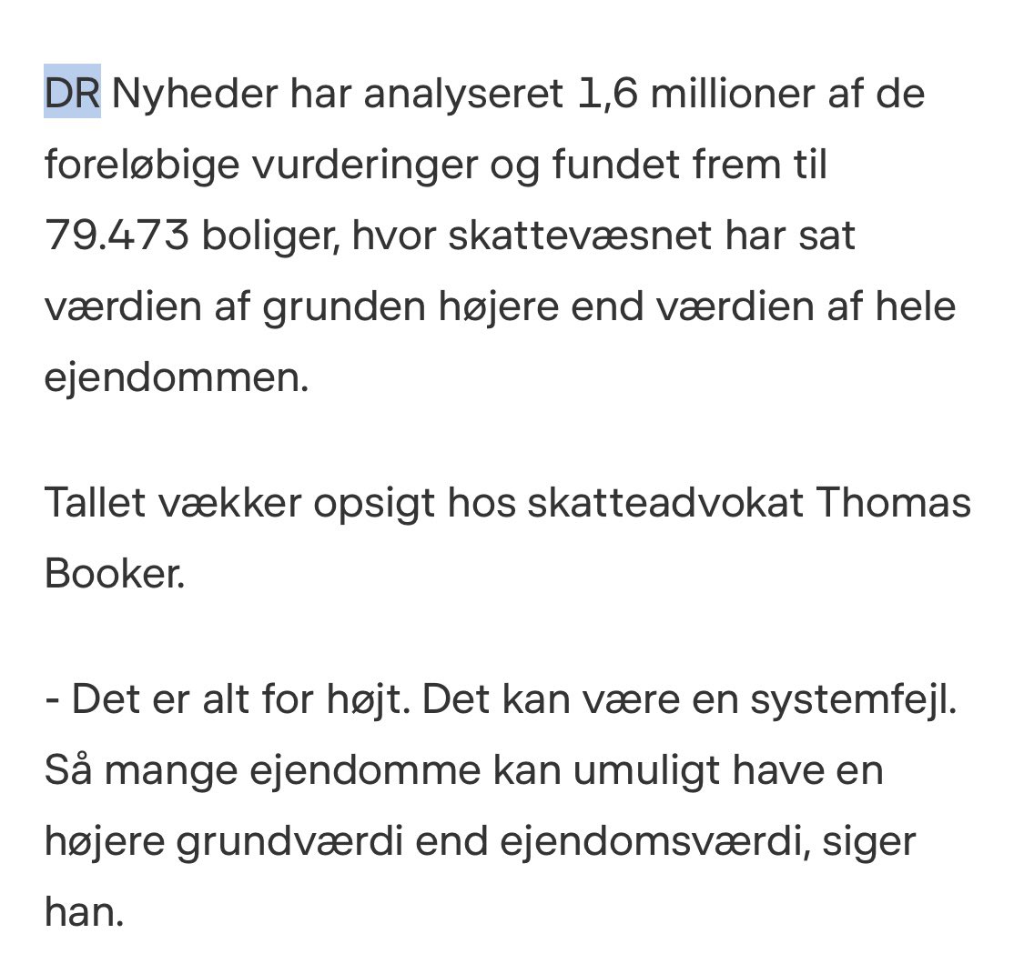 Whoopsie…. @DRNyheder  har analyseret sig frem til at 5% af alle boliger har en grundværdi over ejendomsværdien. Et opsigtsvækkende tal udtaler skatteadvokat Thomas Booker. Men I hørte faktisk om de 5% i går og først HER. Stor TAK til Søren <a href="/systemaddict/">Søren Pedersen</a> for at starte analysen i