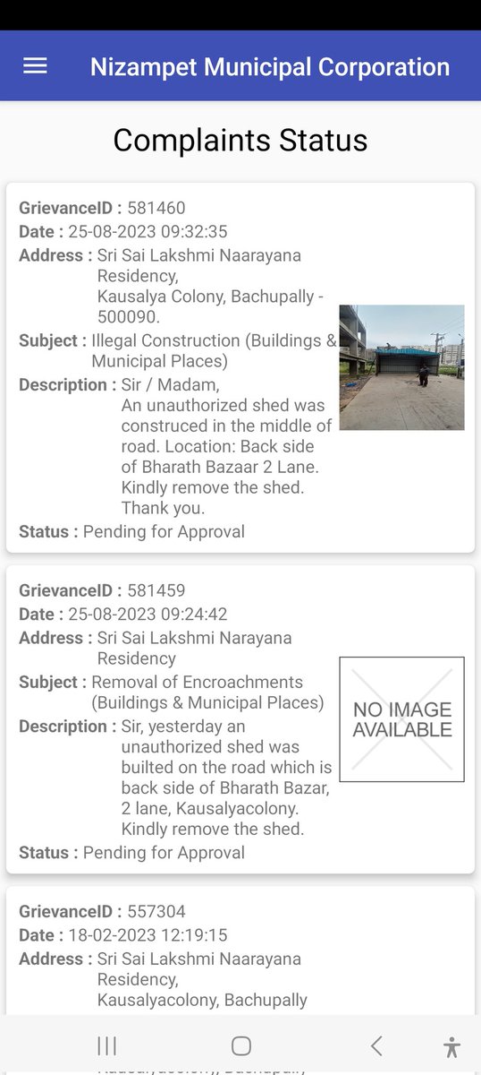 jeeth1981's tweet photo. The complaint still shows as pending. Are the NMC Citizen Buddy app, CDMA &amp; Prajavani online grievances system being monitored? 
Now,people are saying it's because of the Ganesh festival. If that's true, why did they build a permanent shed 2 months ago instead of a temporary one? https://t.co/g6AsrQnKQk