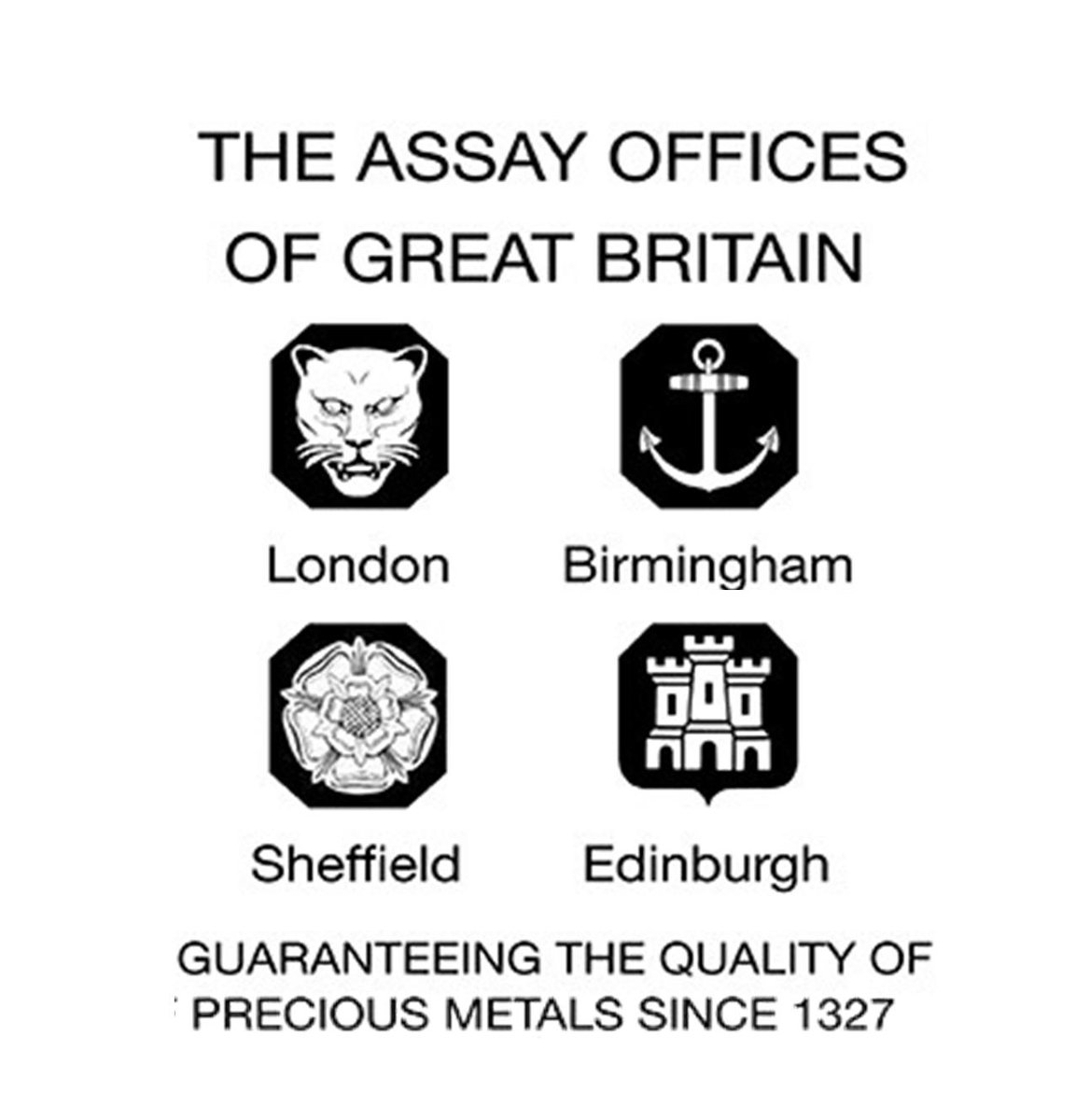A Hallmark - is a set of component marks applied to articles of the precious metals Gold, Silver, Platinum or Palladium. It means that the article has been independently tested by one of the four Assay Offices. It conforms to all legal standards of purity (fineness).