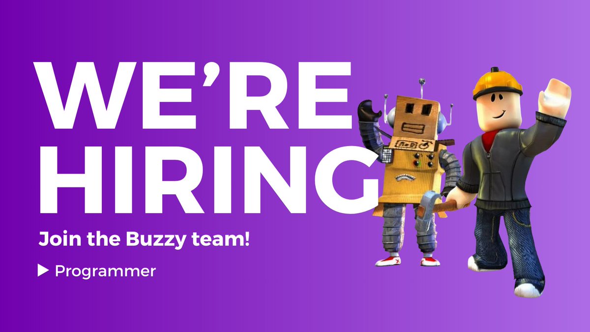 Buzzy Games is #hiring! We're looking for progammers on #Roblox who are passionate about making an impact in the world of collaborative gaming!  

Sound like you? Send us a DM for more info!  
#RobloxDev #gamedev #devjobs #gamejobs #robloxjobs
