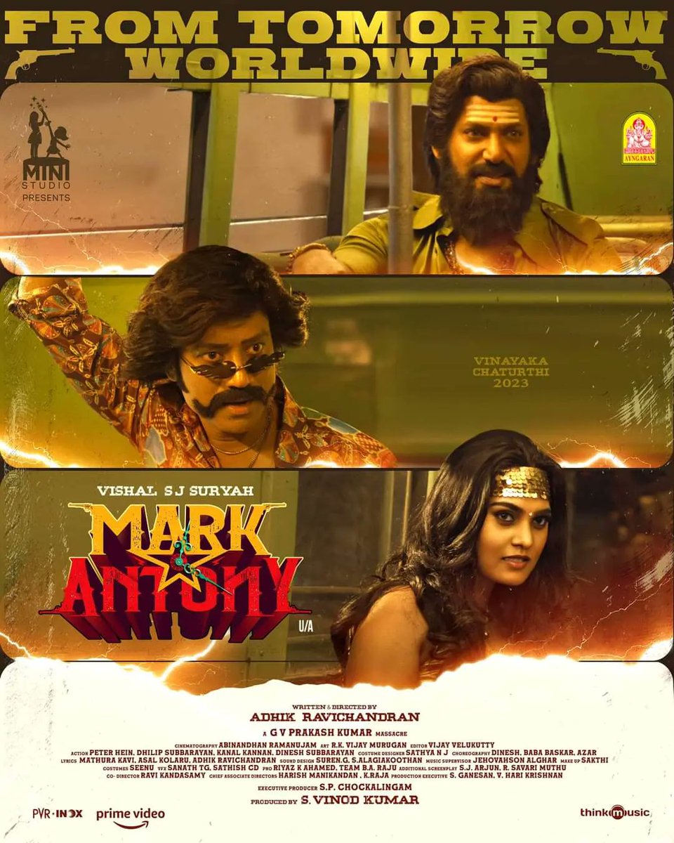 Rathnaatalkees's tweet photo. #MarkAntony releasing Worldwide in Theatres from Tomorrow !! Pondy #Rathnaa talkiees A/C Dolby Atmos 
Book Your tickets soon.
#MarkAntony
#BookMyShow
Welcome to the #WorldOfMarkAntony https://t.co/yJskQ8yLav
