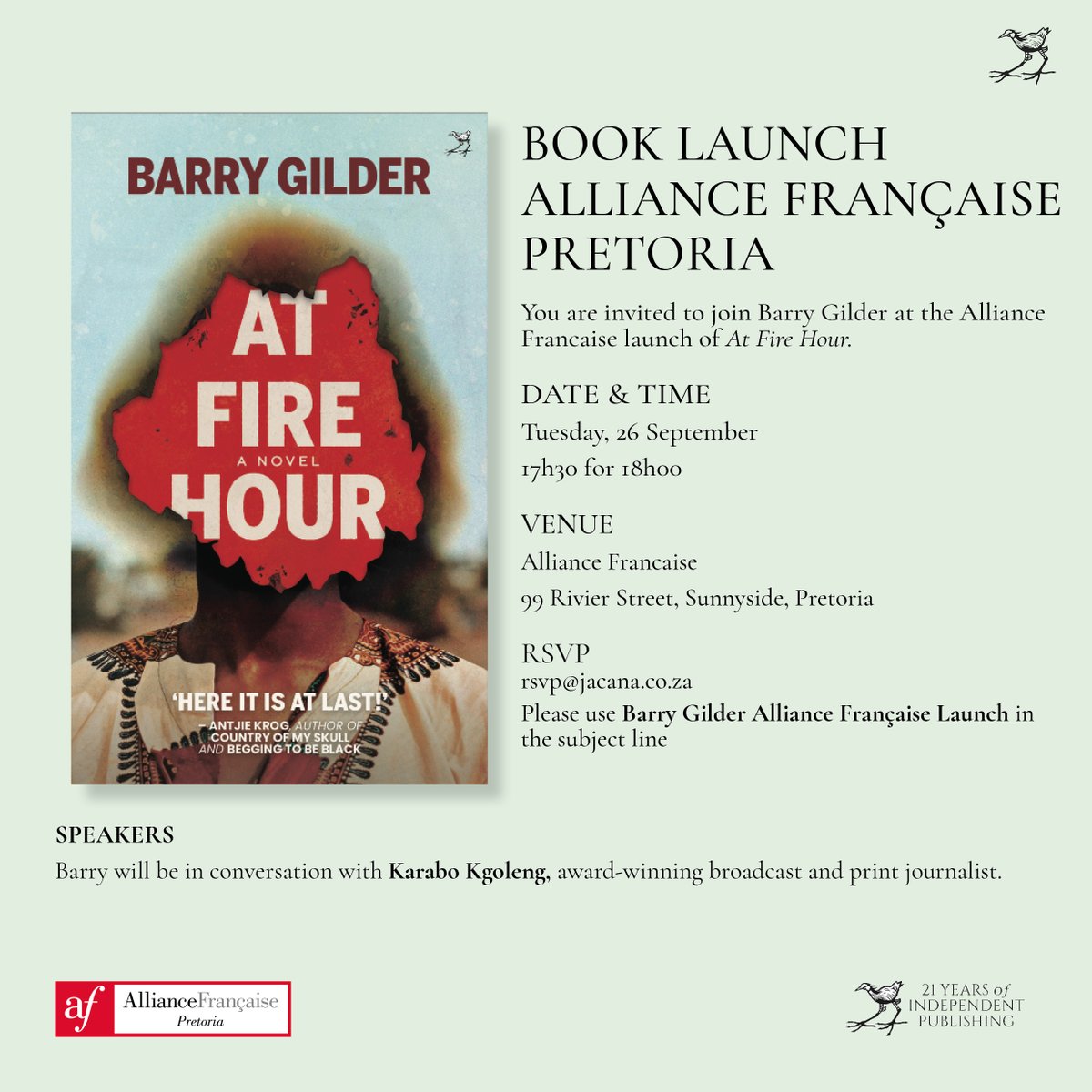 Yesterday was a blast @book_capital for the Joburg launch of At Fire Hour. Pretoria, we've got you! @JacanaMedia @AF_Pretoria