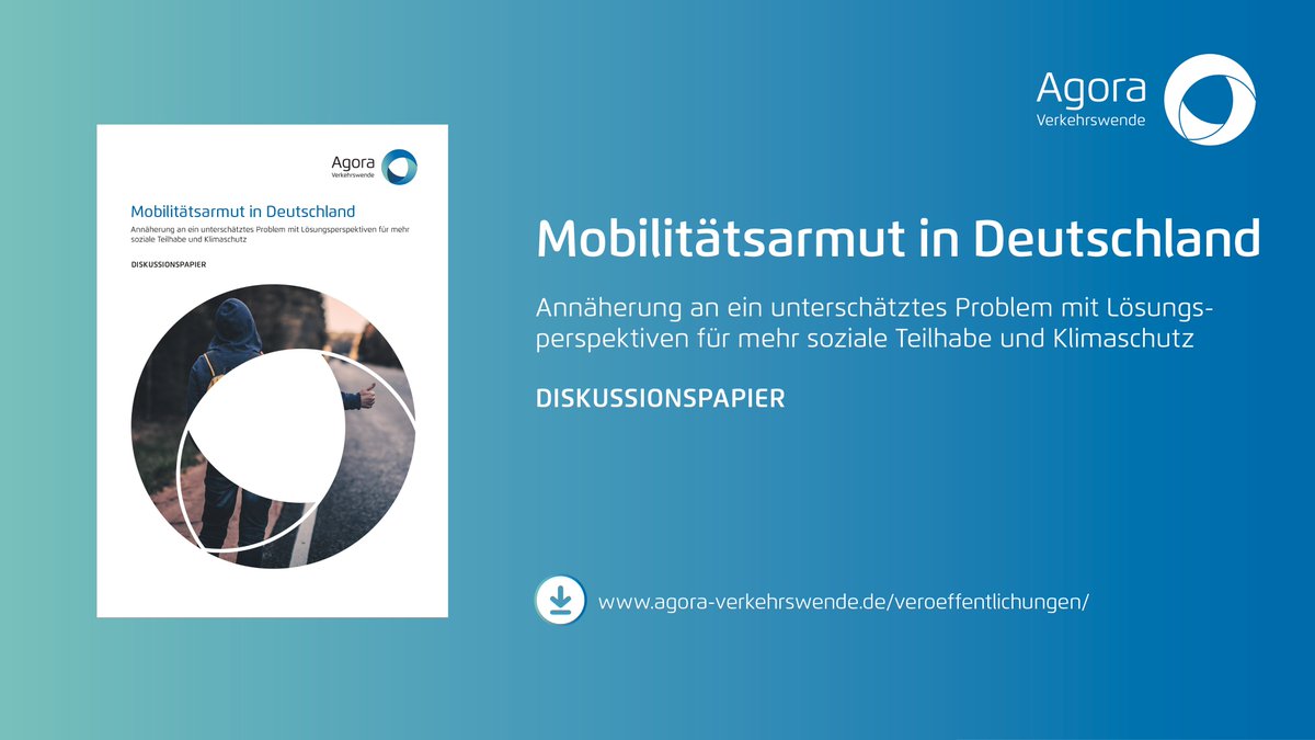 #Mobilitätsarmut in Deutschland verdient mehr Aufmerksamkeit von Politik, Wissenschaft und Gesellschaft. Mit gezielten politischen Maßnahmen lassen sich soziale Teilhabe und Klimaschutz gleichzeitig stärken. 1/7🧵
Mehr dazu in unserem Diskussionspapier:
agora-verkehrswende.de/veroeffentlich…