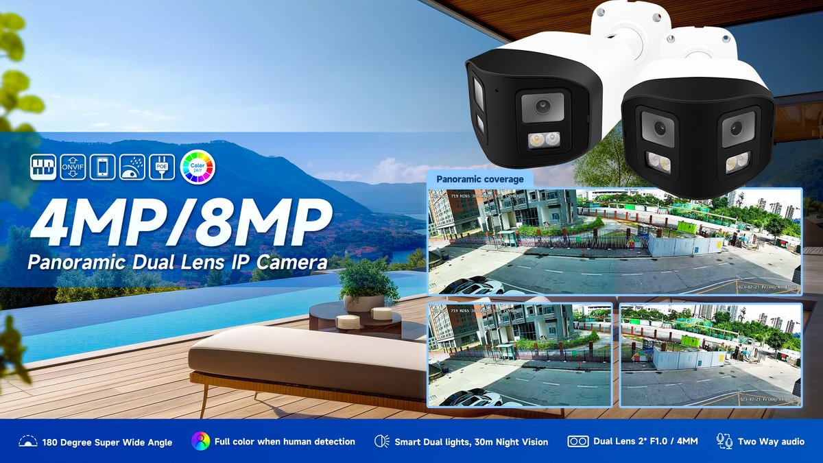 YCXcctvcam's tweet photo. 📢YCX 8MP/4MP Panoramic Dual Lens IP Camera.Insight, everywhere; security, all the time!!
✅180 Degree Super Wide Angle
✅Dual Lens 2*F10/4MM
✅Two way Audio 
✅Full color when detect human body.
📯 Learn More：https://t.co/9mz4rQMB9v
 #YCX #cameras #Colorcamera #cctv #Dual Lens https://t.co/0ZmQ5vxDcC