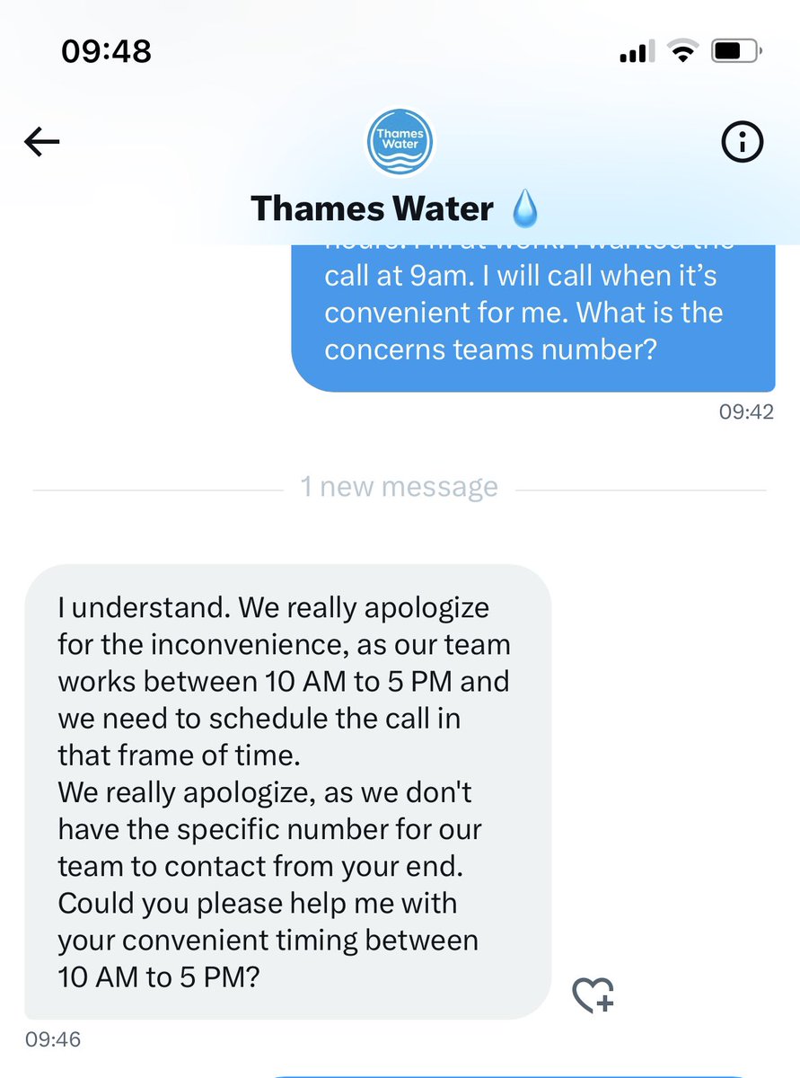 Oh you didn’t call at 9am because you don’t work until 10 now? Why promise a 9am call 2 days straight <a href="/thameswater/">Thames Water 💧</a> 

I just want the fucking leak sorted and the correct meter fitted to my house. As it’s the meter leaking this really shouldn’t be hard.