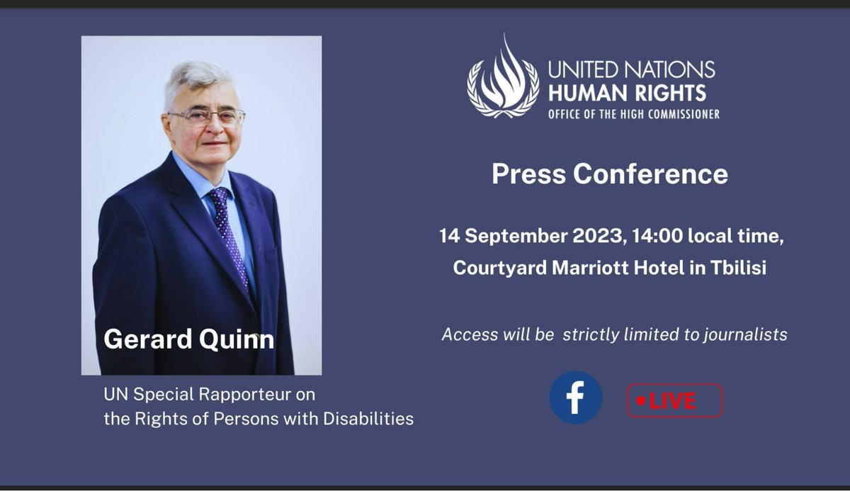 Press Conference starts in 1 hr ⏰12h CET/14h The SR_Disability will share preliminary thoughts & findings from his 2-week official visit to #Georgia. Join the live streaming👇 facebook.com/events/2715659…