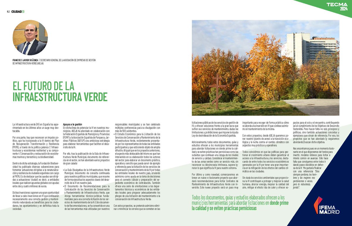 El Secretario General de ASEJA publica en la Revista Ciudad Sostenible (<a href="/ciudadS/">Ciudad Sostenible</a>)  una interesante tribuna acerca del futuro de la Infraestructura Verde para su especial sobre FSMS-TECMA y Foro Ciudades de IFEMA 2024
