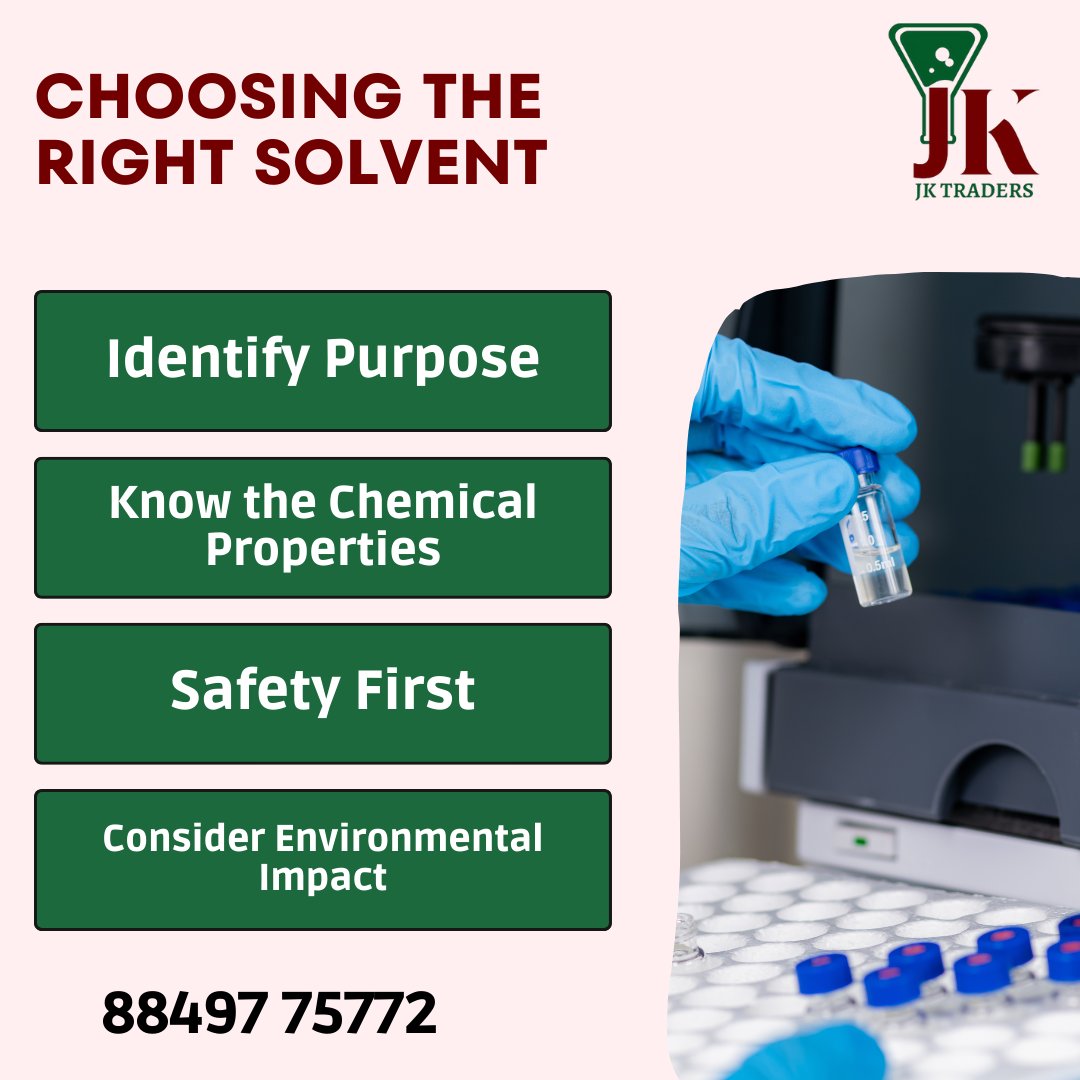 Tips for choosing Right Solvent.
.
.
#Chemicals #Solvents #ChemicalSafety #LabSafety
#ChemicalResearch #OrganicChemistry #InorganicChemistry #AnalyticalChemistry #Biochemistry #ChemicalEngineering #SolventExtraction #GreenChemistry #HazardousMaterials #ChemicalProcessing