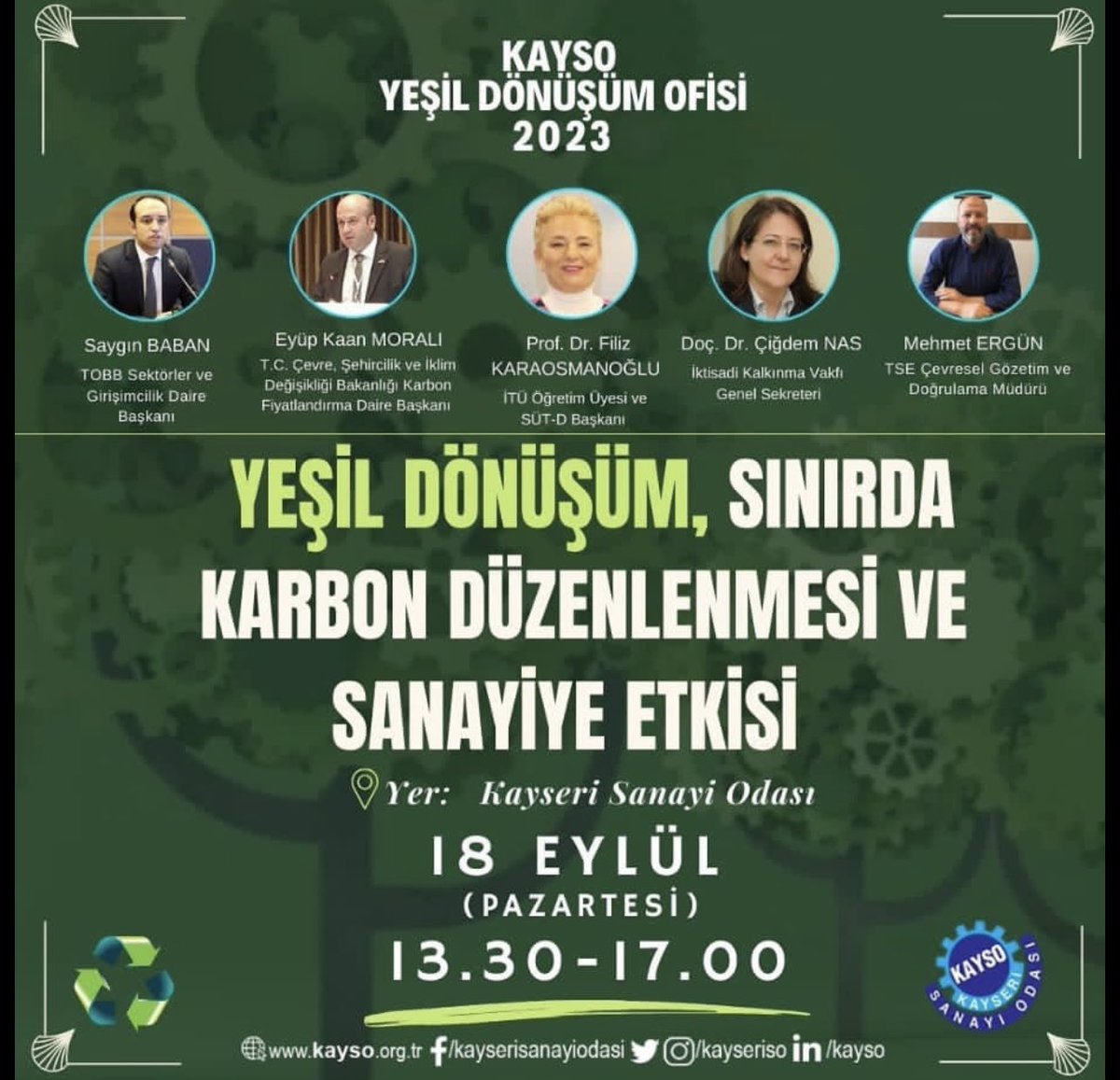 İTÜ Sürdürülebilir Kalkınma Uzmanlık Sertifika Programı Eğitmenimiz Prof.Dr. Filiz Karaosmanoğlu hocamızın da konuşmacı olduğu, "Yeşil Dönüşüm, Sınırda Karbon Düzenlenmesi ve Sanayiye Etkisi” isimli panel düzenlenecektir.