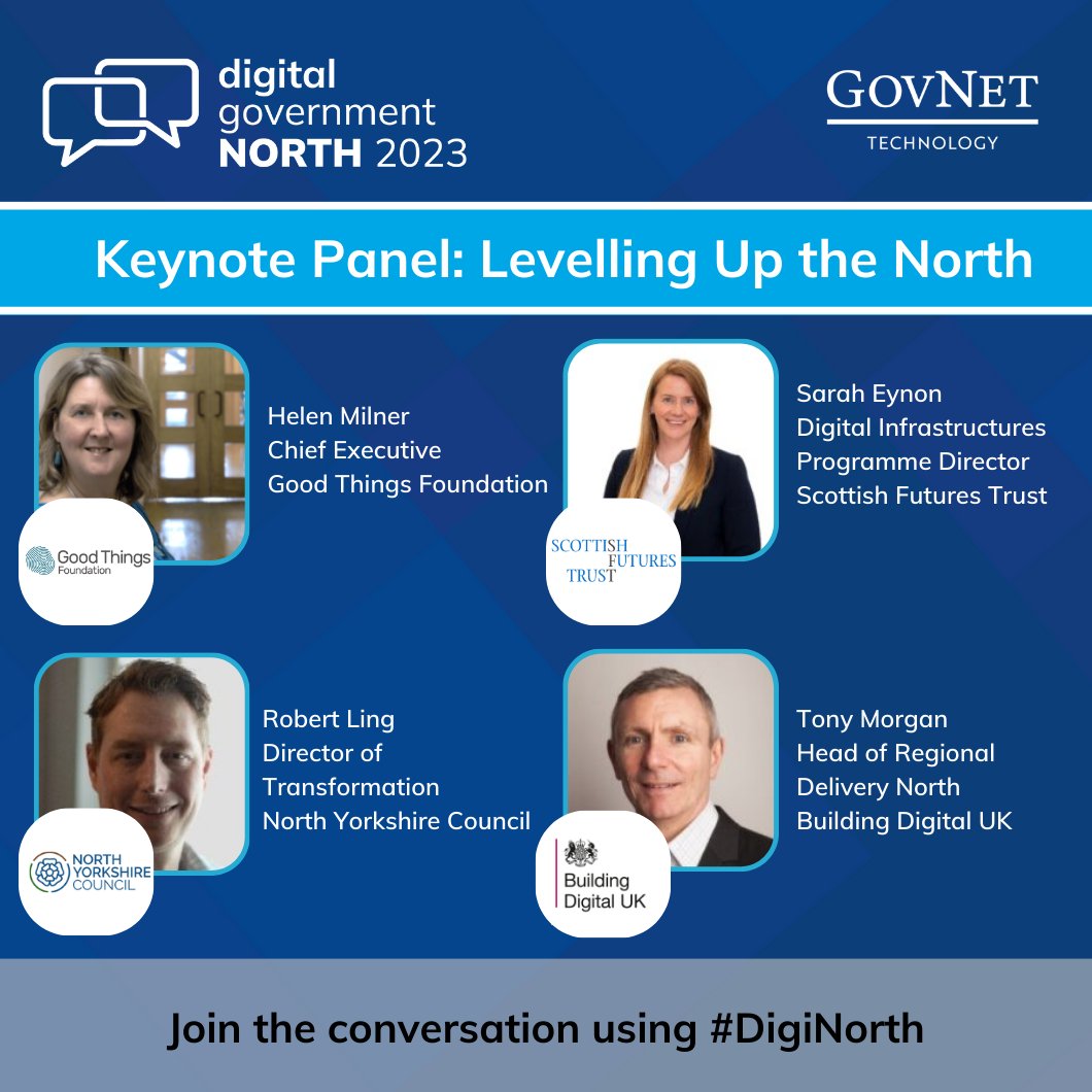 Our opening keynote panel is about to take place! Please welcome speakers from @northyorksc, @GoodThingsFdn, @SFT_Scotland and Building Digital UK! 👏 #DigiNorth #LevellingUp