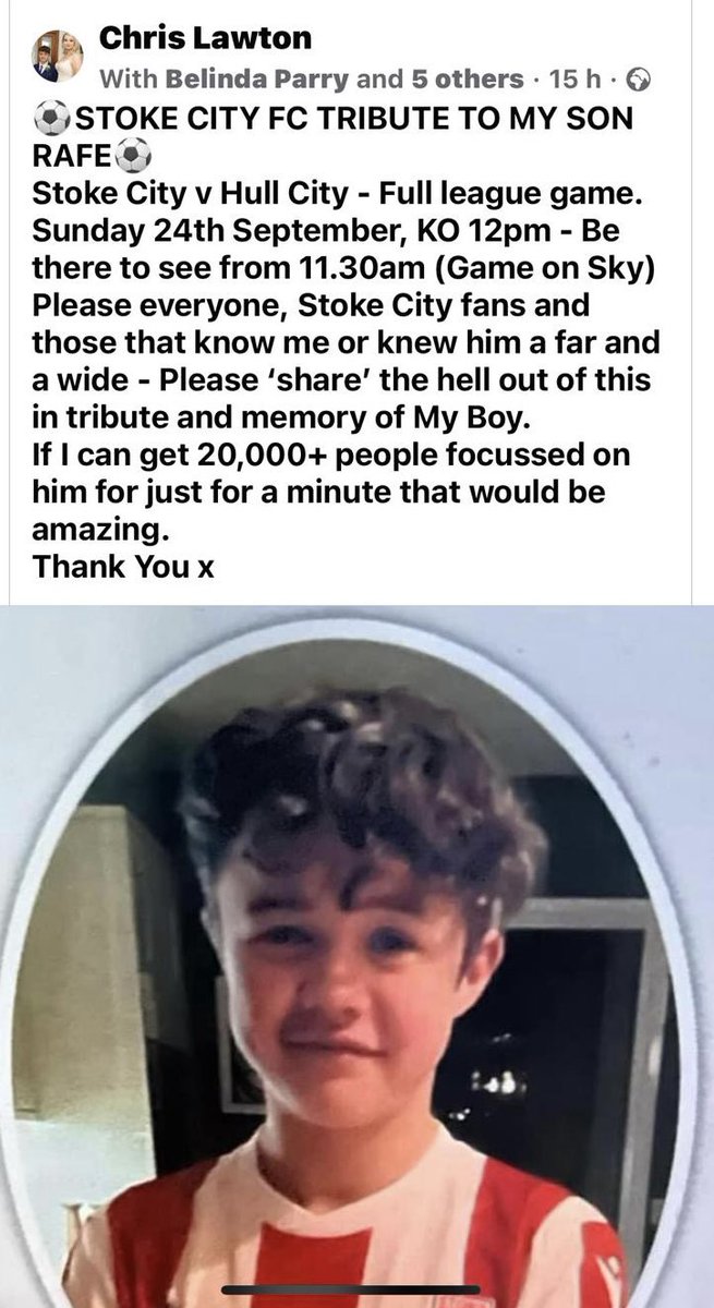 Please share, Rafe was a fantastic lad, a great young footballer and Stoke City Fan who was taken far too soon aged just 14 <a href="/StokeLoudProud/">Stoke Loud & Proud</a> @DUCKmagstoke <a href="/stokecity/">Stoke City FC</a>