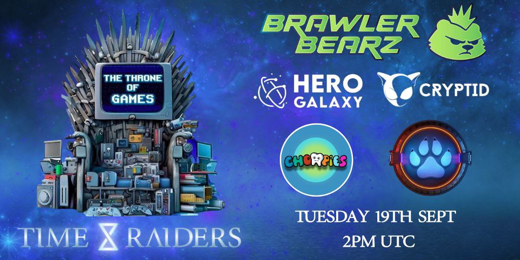 PlayTimeRaiders's tweet image. 6/6

🚀 SUPER SPACE! 🚀
For our 20th episode of The Throne of Games we are hosting a super space with special guests from various #Web3 projects! 🔥
🎙 @BrawlerBearz 
🎙 @HeroGalaxy_NFT 
🎙 @chompies_nft 
🎙 @CryptidLive 
🎙 @JTCdev 

Set your reminder! 👇
x.com/i/spaces/1lDGL…