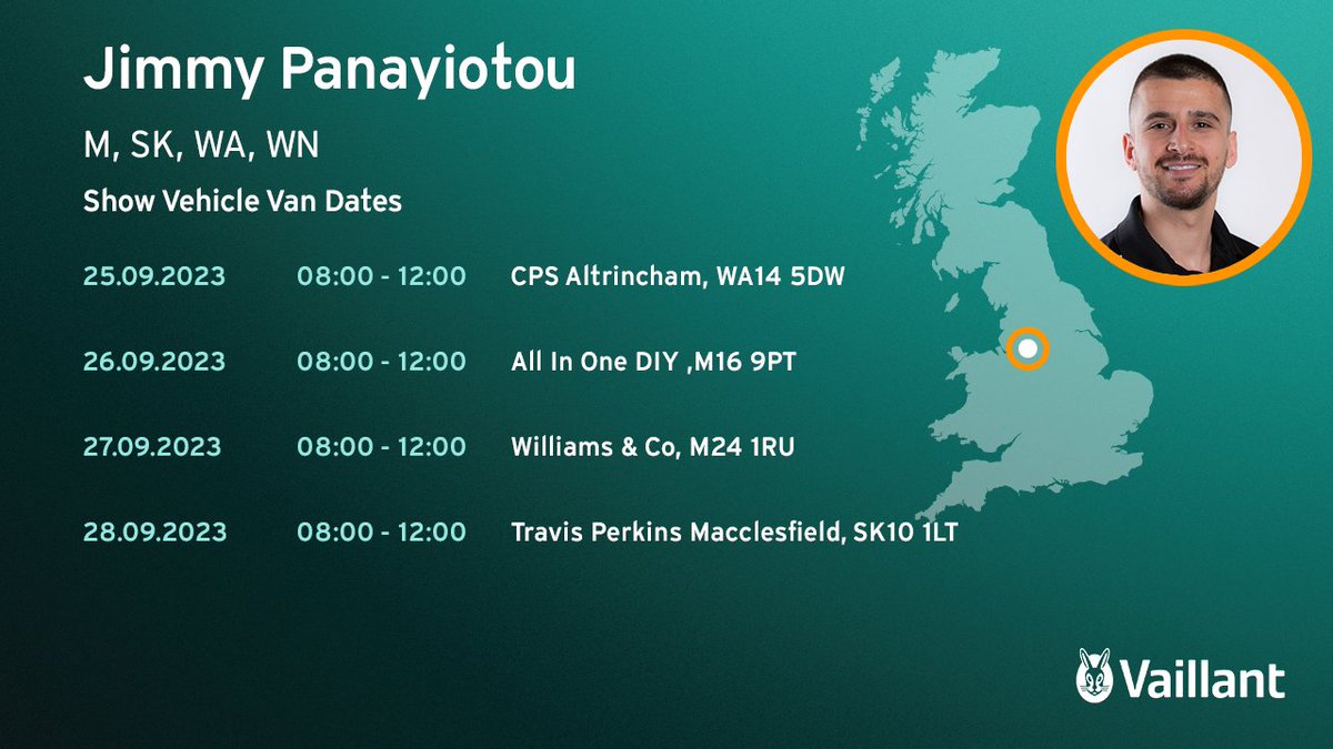 Join me at the following locations at the end of September with our brand new <a href="/vaillantuk/">Vaillant UK</a> show van, where I will be showcasing our award winning AroTHERM Plus air source heat pump and our new re-mastered EcoTEC Plus! 💚
#ProudlySupportingInstallers #OrignalRemastered