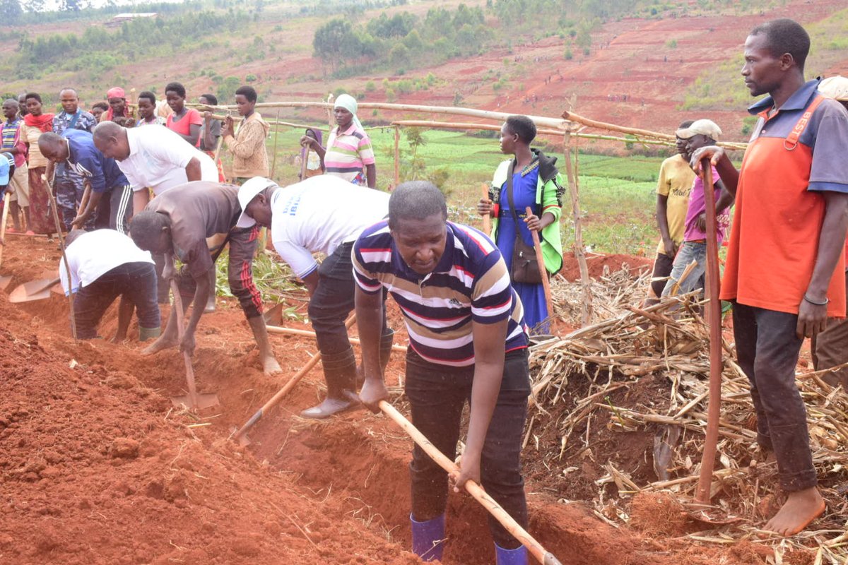 RTNBurundi's tweet photo. #Burundi: Dans le cadre du jeudi dédié à l'environnement, le Ministre de @BMineagrie Sanctus Niragira se joint à la population sur la colline et zone #Gihamagara, commune #Itaba de @Gitega dans les travaux de traçage des courbes de niveau antierosifs https://t.co/oXmCG4qUci