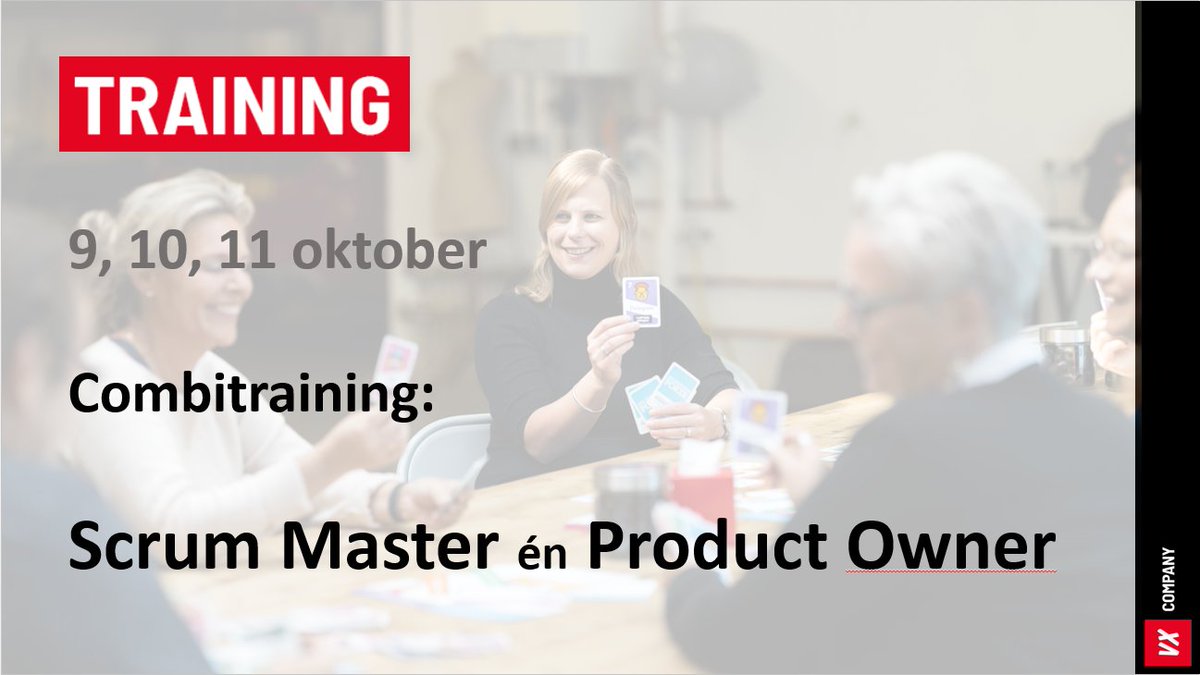 vxcompany's tweet photo. Deze combitraining is de ultieme kans voor zowel de Scrum Master als de Product Owner om hun vaardigheden naar een hoger niveau te tillen. 
Op 9-11 oktober geven wij de combitraining Scrum Master en Product Owner. Schrijf je snel in!

https://t.co/fN6Dwh8J7F https://t.co/8m2ZqEfBOk