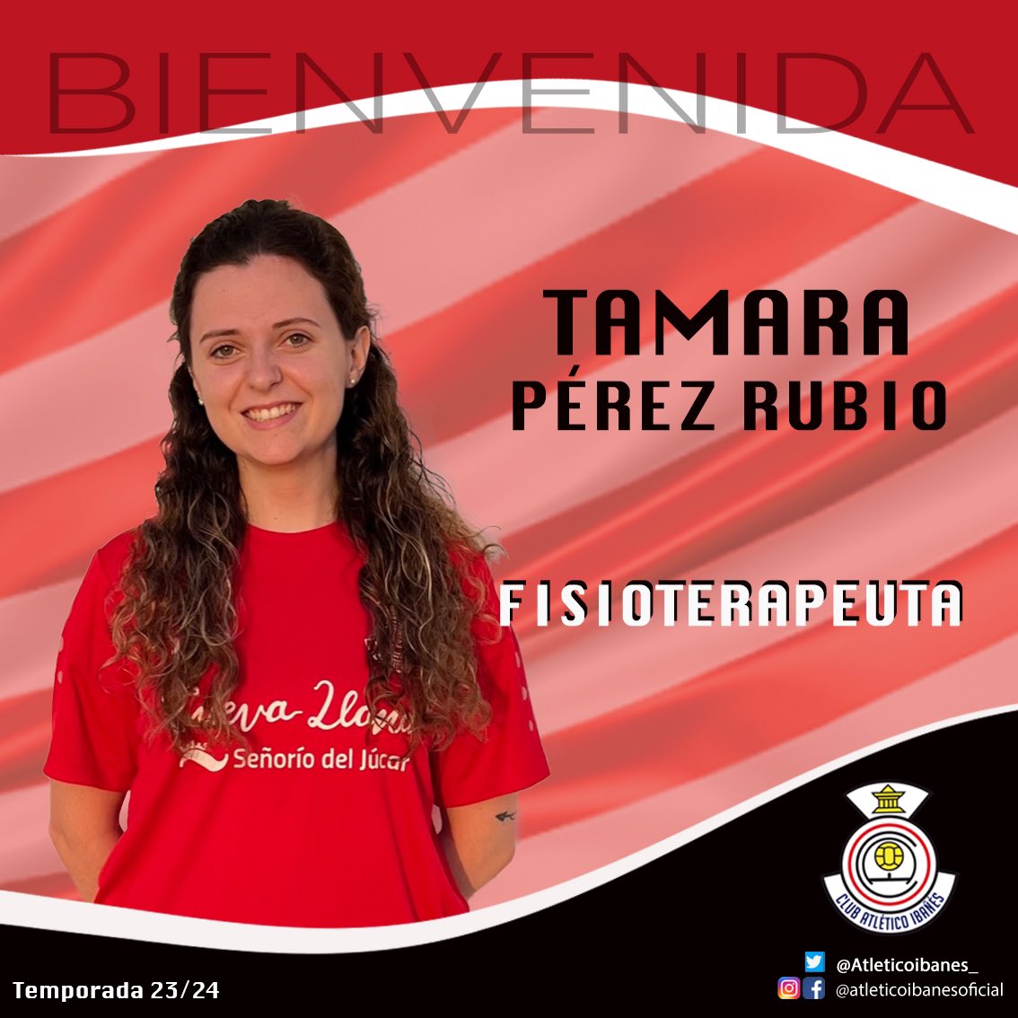 📂 Tamara Pérez Rubio    
📈22 años 
👩🏽‍⚕️Fisioterapeuta

Tamara será este año la encargada de “cuidar” a nuestros jugadores, su gran labor nos ayudará a evitar lesiones y a recuperar a los rojiblancos de ellas.

Bienvenida al Ibañes ❤️🤍❤️