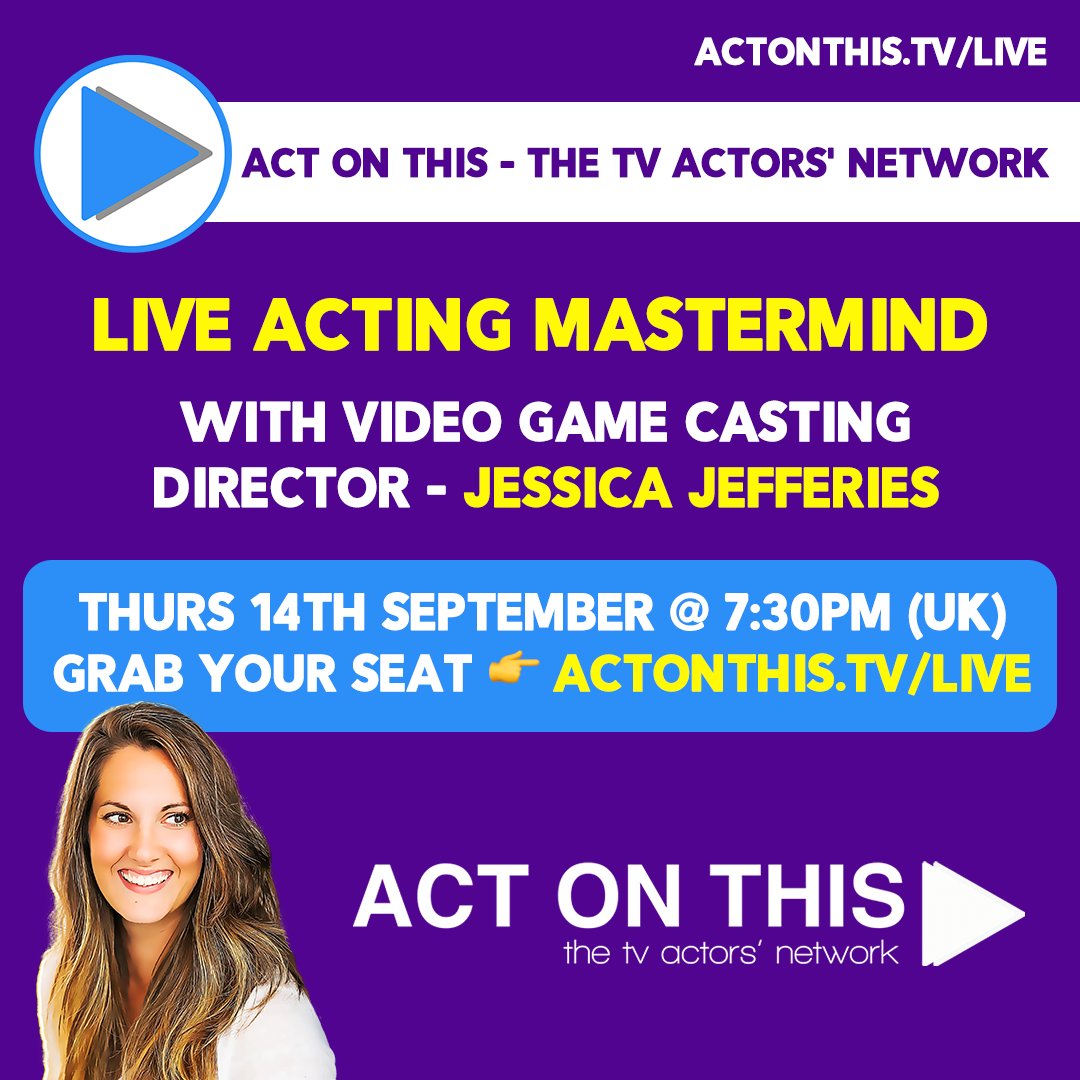 🚨 #ACTORS - WANT TO ACT IN VIDEO GAMES? TONIGHT@ 7:30PM (UK) - #LIVE Mastermind With TOP Video Game Casting Director @jessicajcasting & @ActOnThisTV! 🎮

We'll be diving DEEP into Jessica's casting process & chatting all things AI!

Join Us: 👉 actonthis.tv/live 🔥