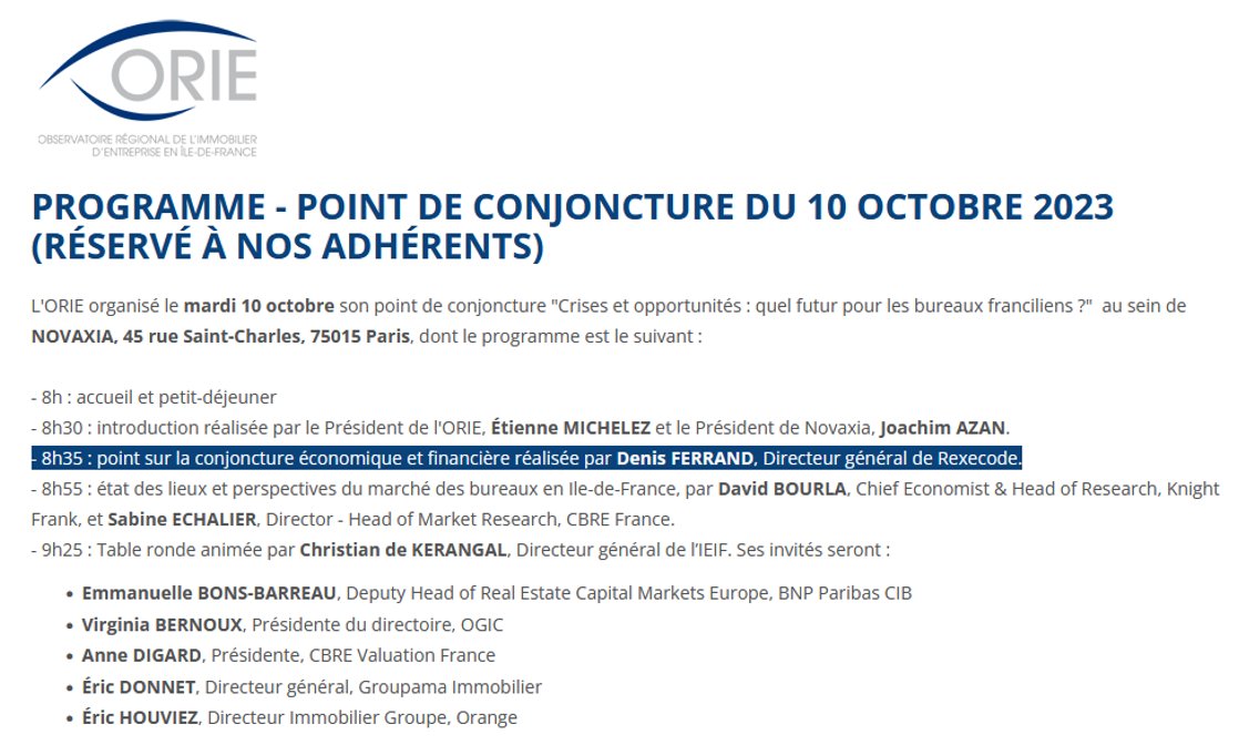📅<a href="/Denis_Ferrand/">Denis Ferrand</a> fera le point sur la #conjoncture économique et financière lors de la réunion de conjoncture du marché immobilier de #bureaux en IDF
exclusivement réservée aux adhérents <a href="/orieidf/">ORIE</a> 
orie.asso.fr/actualite/prog…