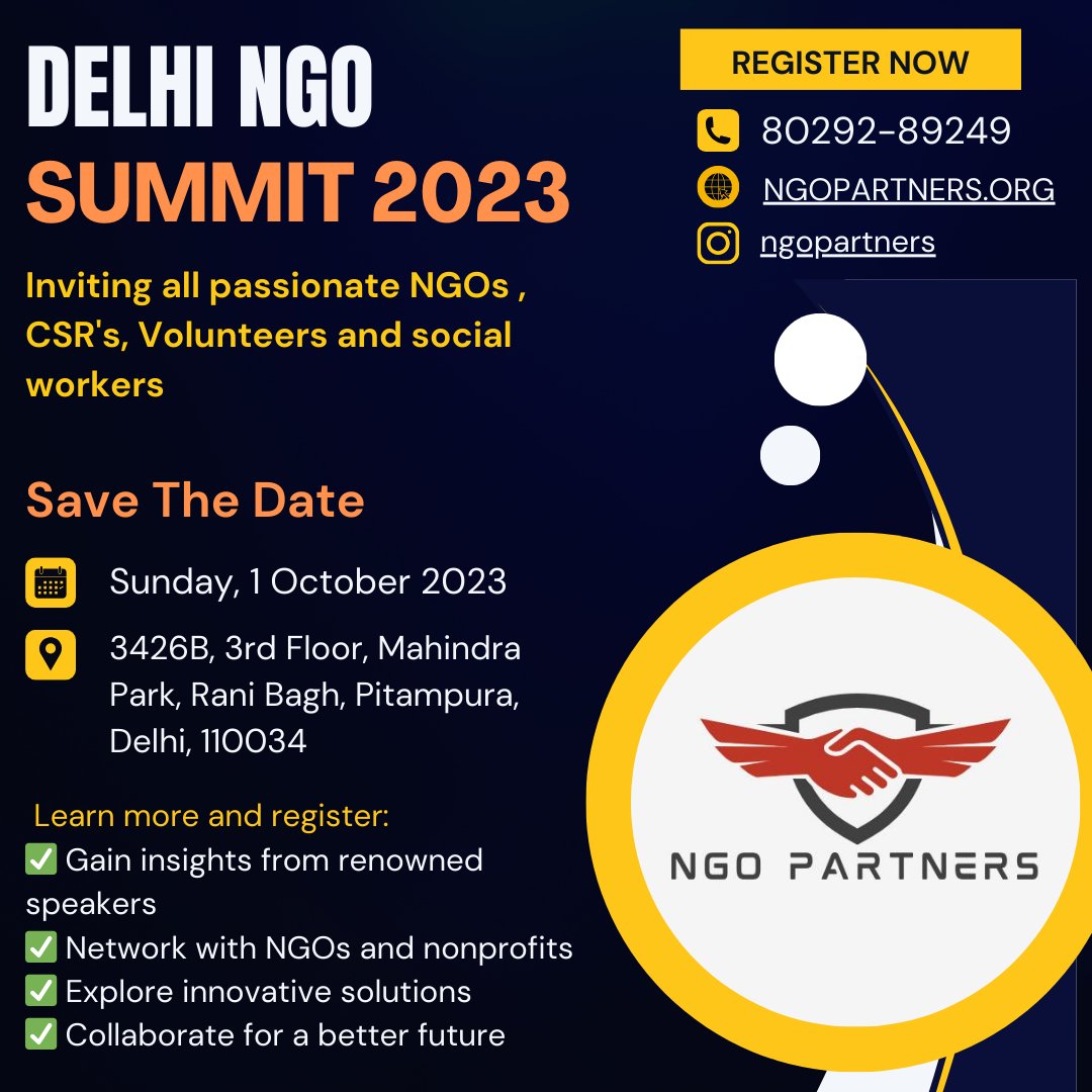 NgoPartners03's tweet photo. To Attend Delhi NGO Summit 2023 
 Register here - https://t.co/3taxYkUutf
CALL US NOW
HELPLINE-8929-289-249
#NGOPartners
#MakeADifference
#TogetherWeCan
#Changemakers
#Activists

#Nonprofit
#SocialImpact
#PositiveChange
#Inspire

#Community https://t.co/7HJDFNqwGt