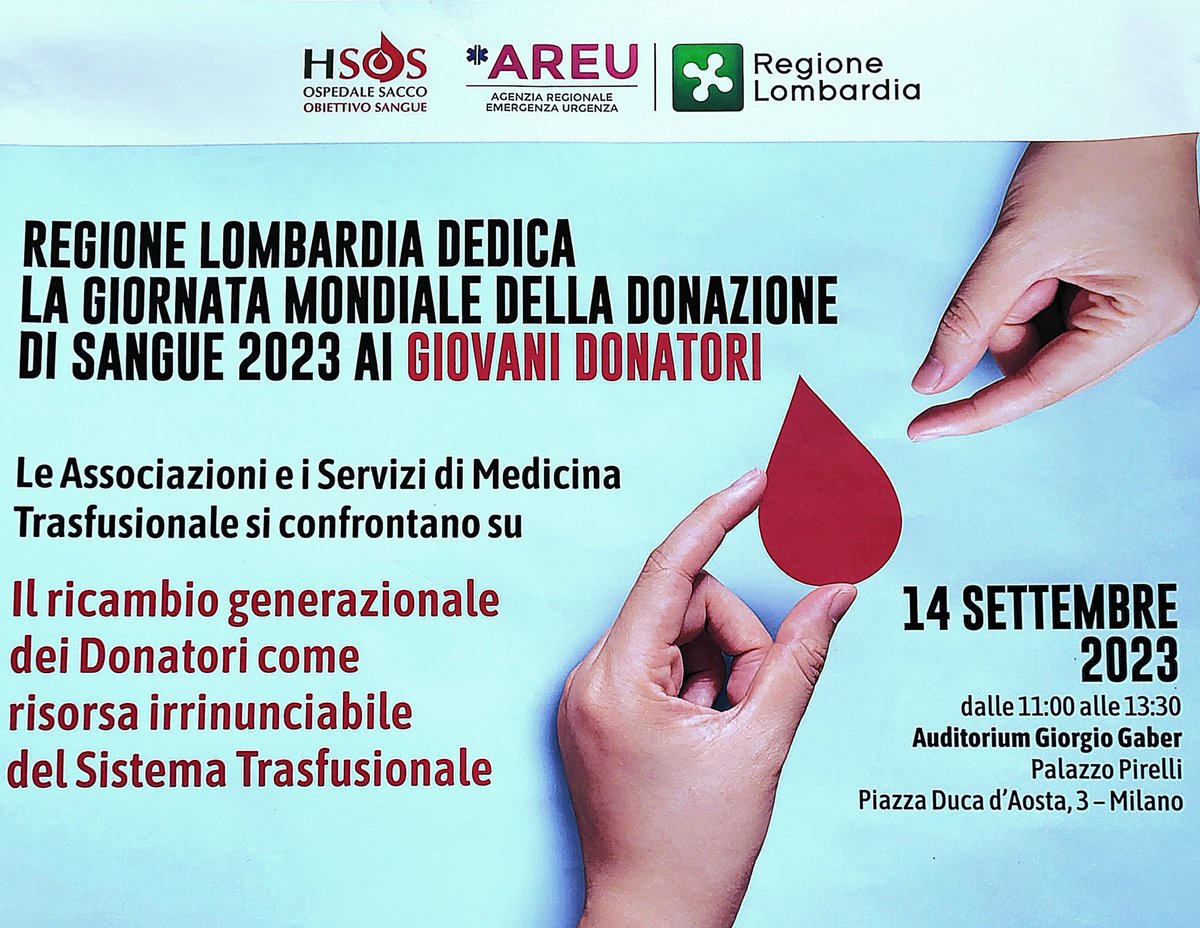 ginugiola's tweet photo. #DonorWeek2023 ❣️
#panel in Auditorium #Gaber @RegLombardia
partnership @AREULombardia
#HSOS #SaccoH #ObiettivoSangue ⤵️
ricambio generazionale donazione #sangue
#giovani donatori
#risorsa irrinunciabile #sistema trasfusionale
@VivMilano @franco_sala @SignorAldo @GiovannaDiTroia https://t.co/7r2aTd1LOo